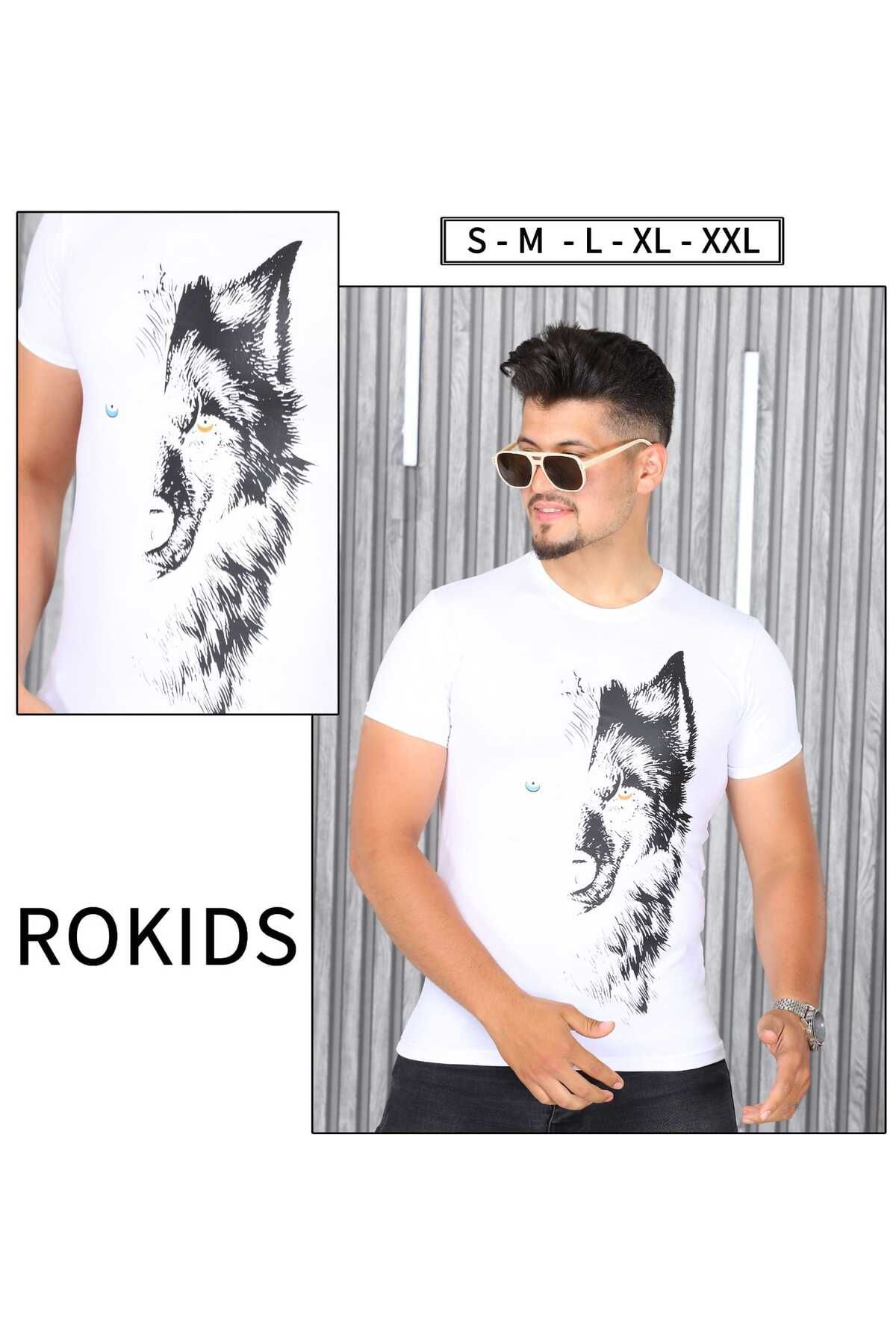 RO KİDS RO KIDS Ön Arka Baskılı Kurt Baskılı Regular Fit %100 Pamuk T-Shirt