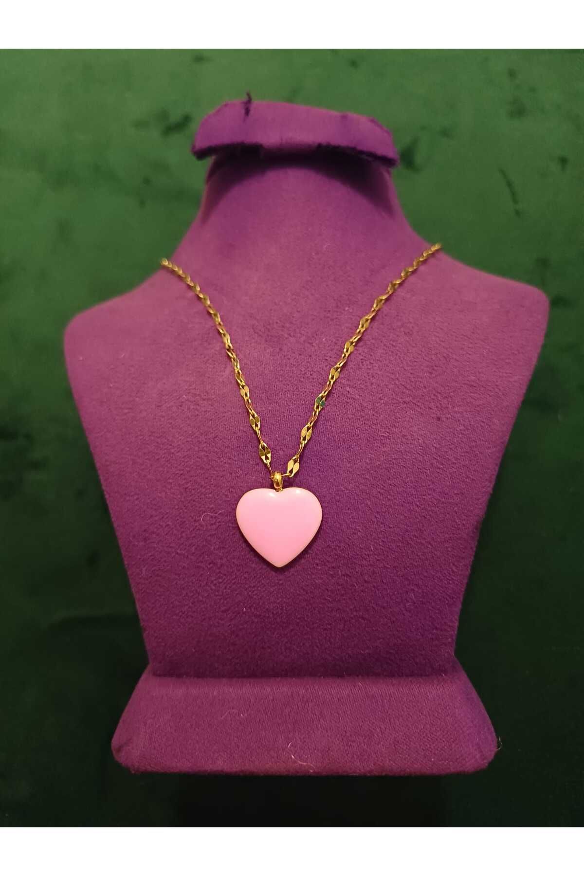 ERASLAN Pembe Kalp Çelik Kolye