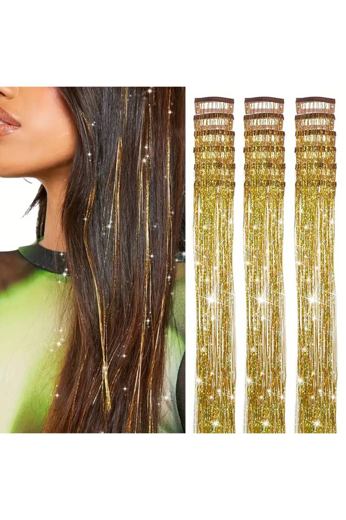 MutluBiDünya 1 Adet Çıt Çıtlı Hair Tinsel Gelin Teli Saç Simi Aksesuarı