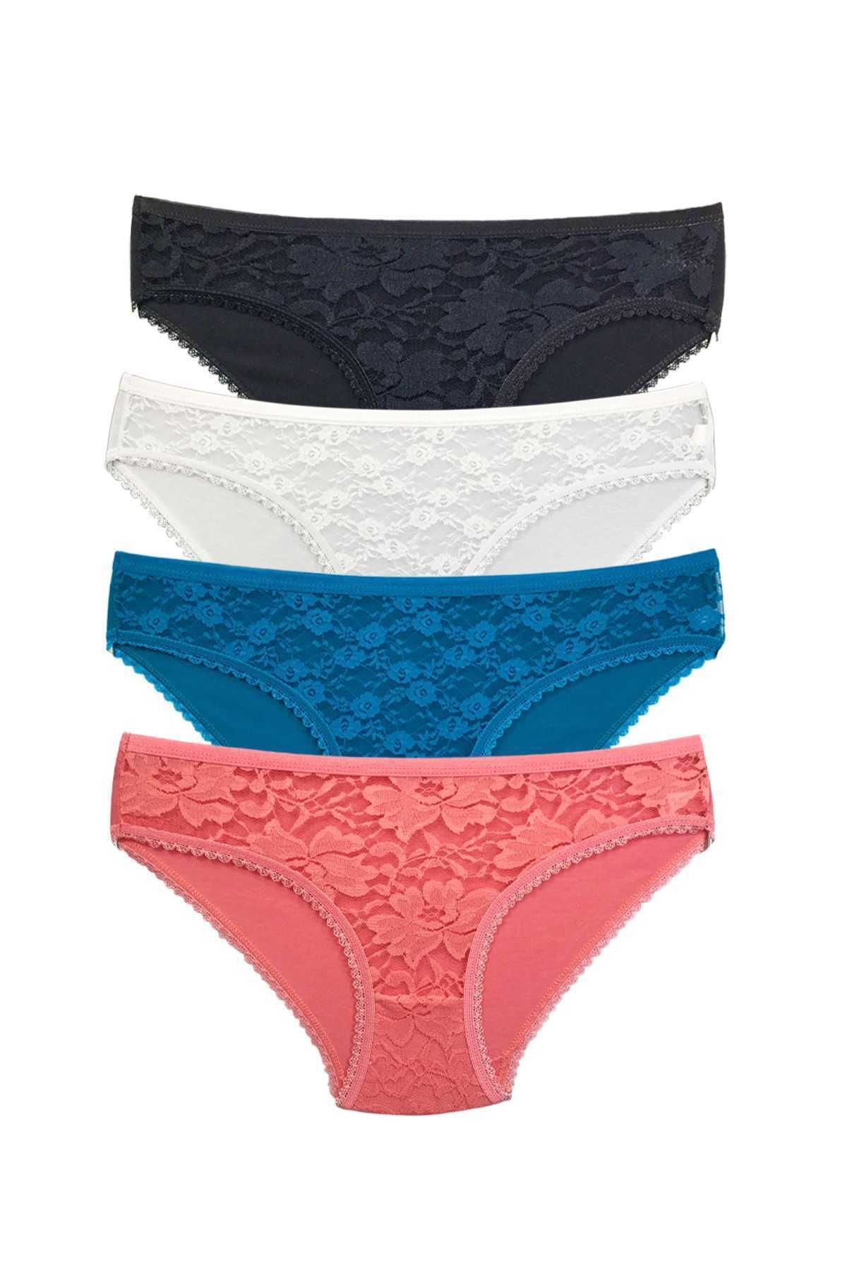 Shop58 4 Adet Önü Dantelli Transparan Kadın Slip Külot S149