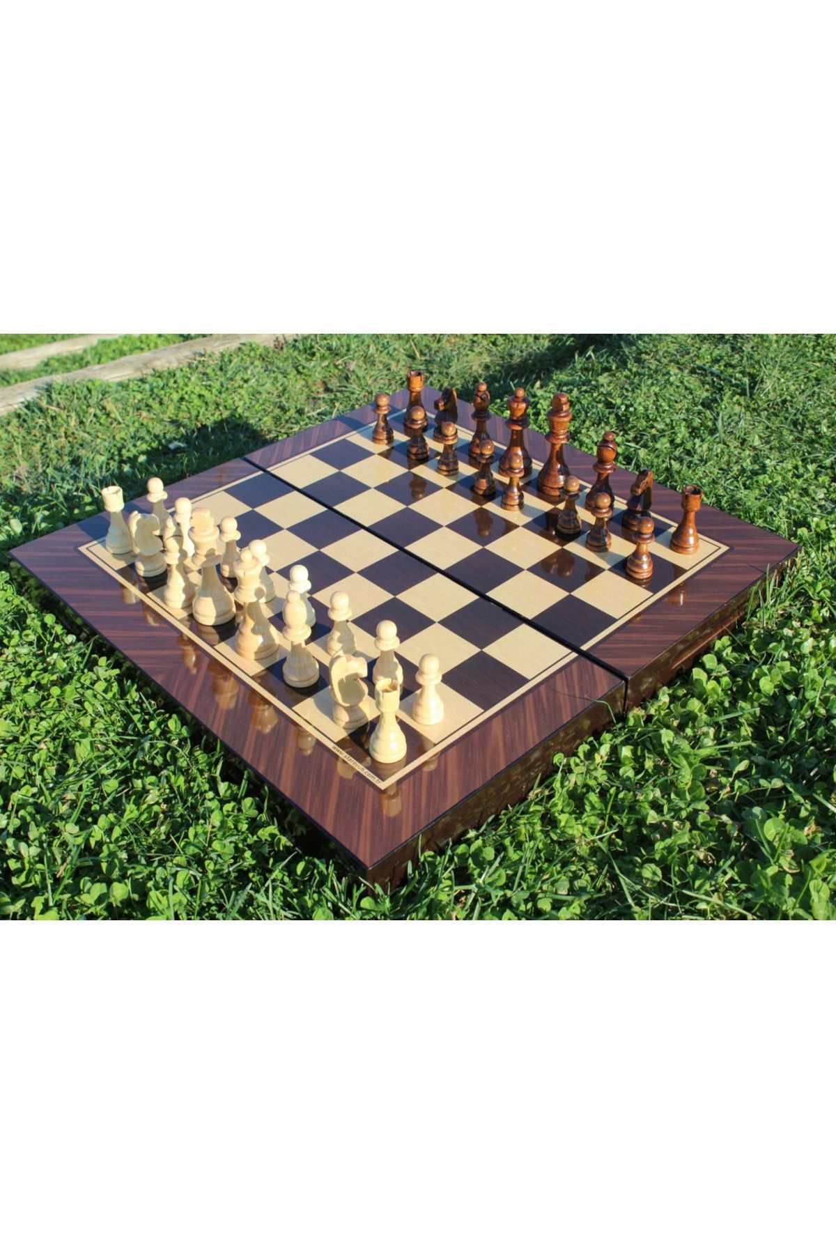 E orient-Large Size 50cm Walnut Veneer Patterned Premium Wooden Backgammon Set - Wooden Chess Set 4