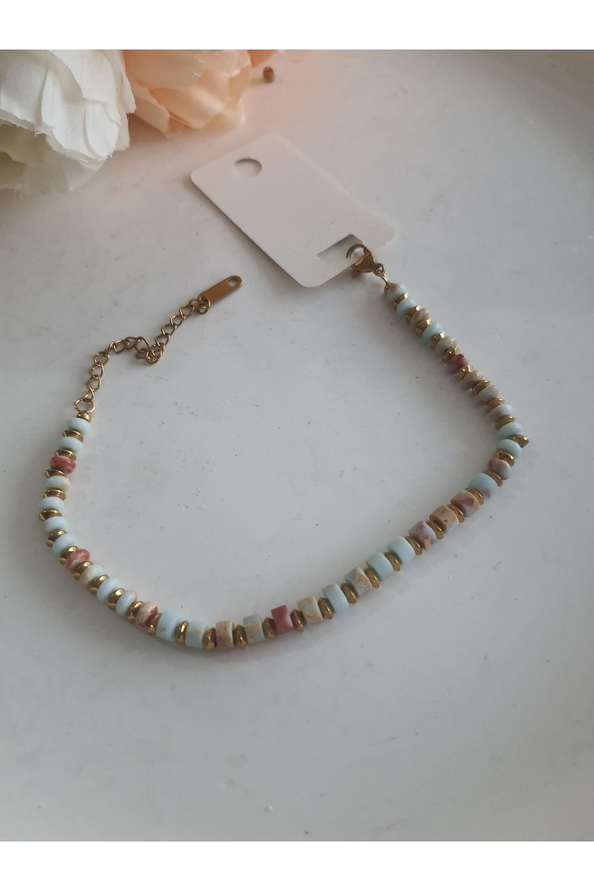özlemmmoda Çelik Doğal Taş bileklik yeşil