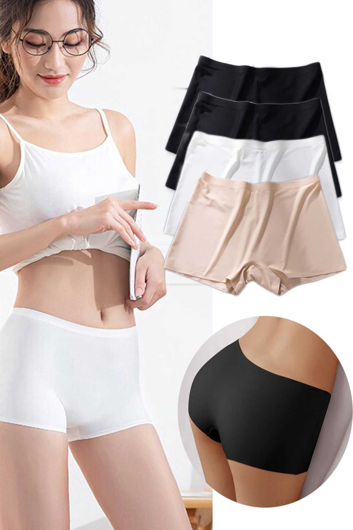 Shop58 4 Adet Kadın Dikişsiz Görünmez İz Yapmaz Mini Şort Boxer Siyah Beyaz Ten