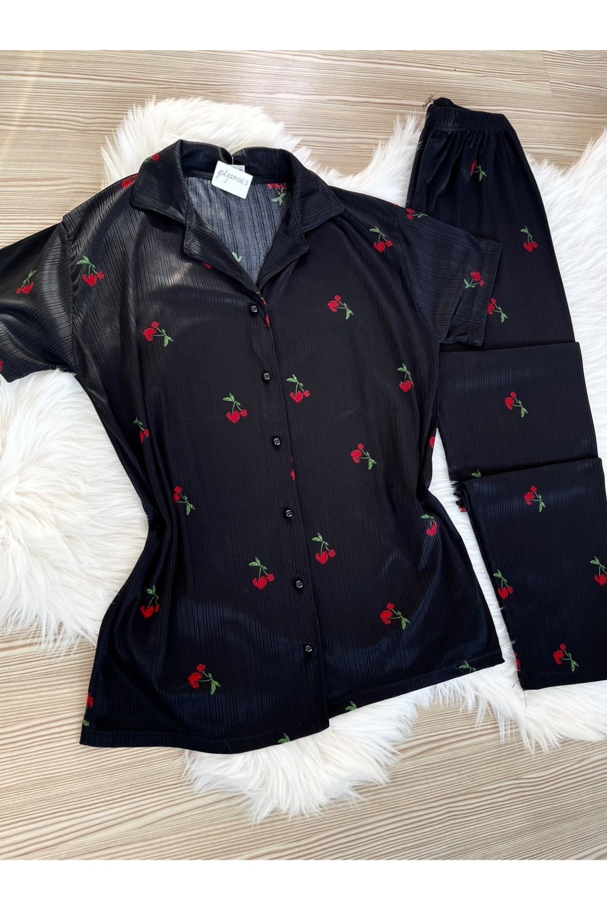 Pijamacs Kiraz Desenli Kısa Kol Pegasus Pijama Takımı görsel 6