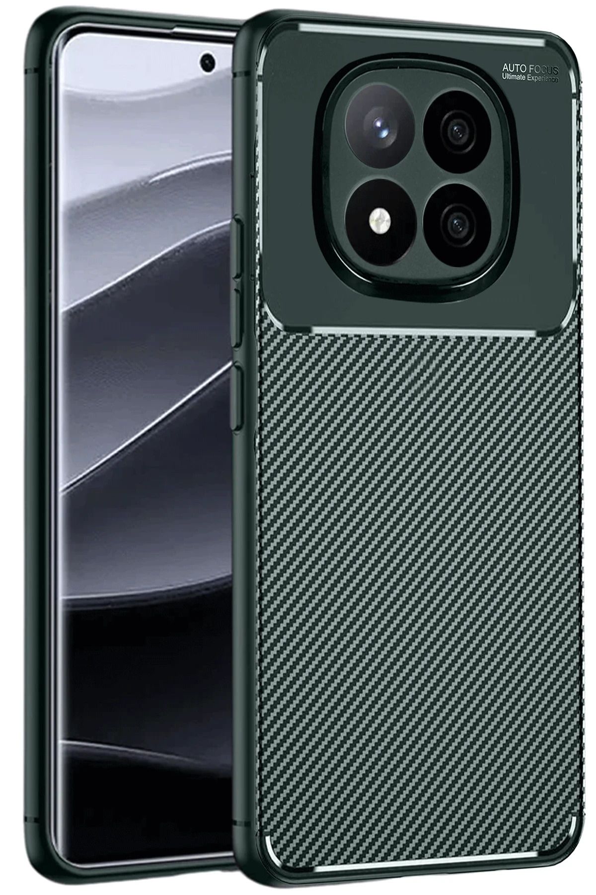 NewFace Xiaomi Redmi Note 14 Pro 5G Kılıf Auto Focus Karbon Kapak - Koyu Yeşil GLSTD