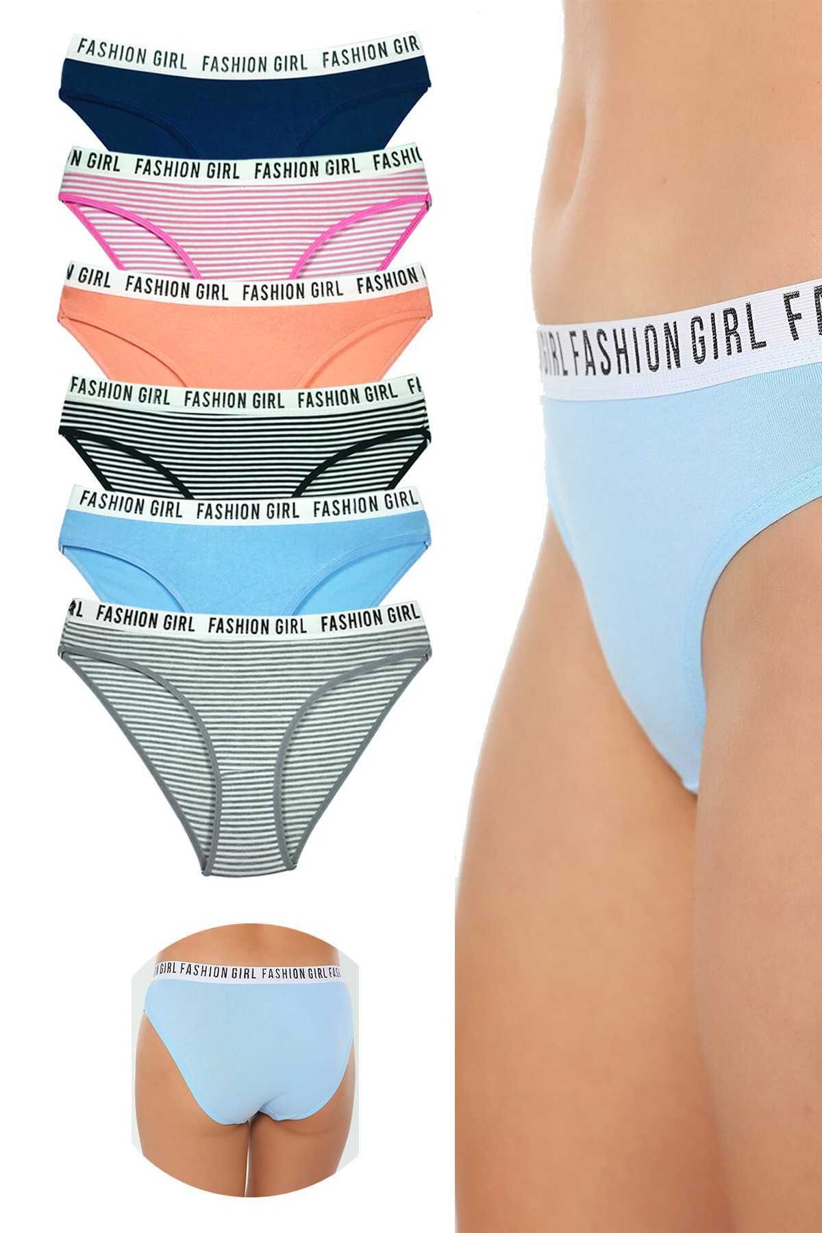 Shop58 6 Adet Beli Yazılı Lastik Pamuk Kadın Külot