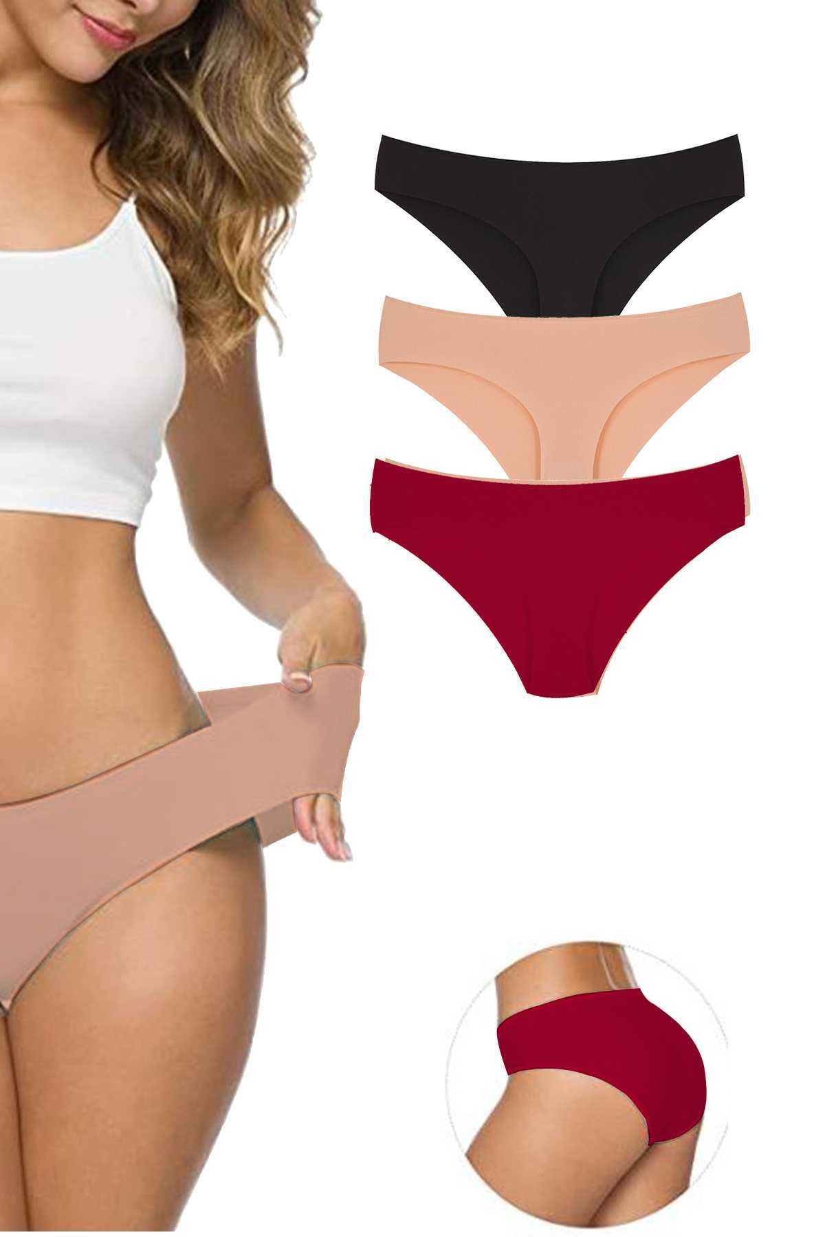 Shop58 3 Adet Kadın Dikişsiz Lazer Kesim Esnek İz yapmayan Külot S6
