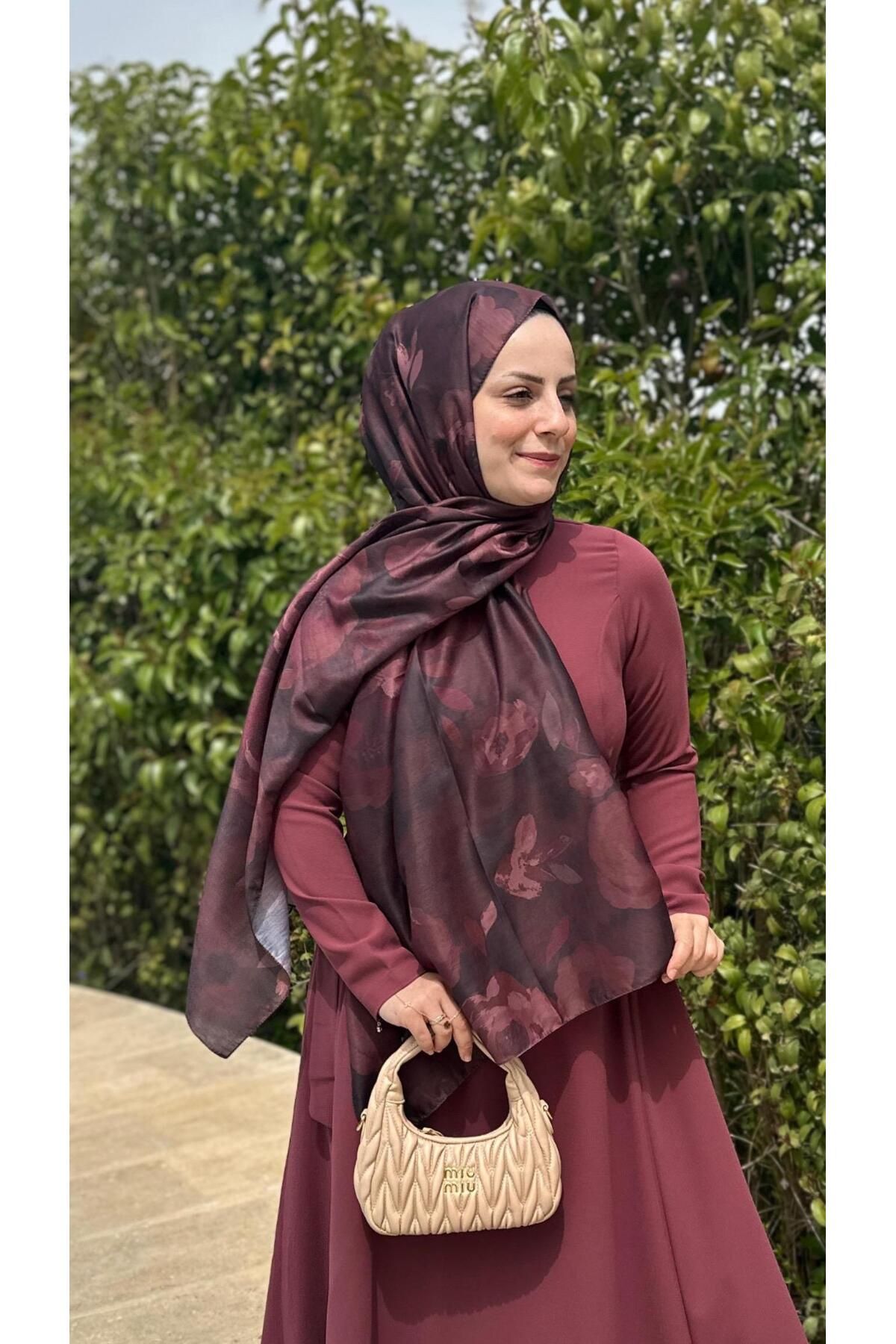 modayışığı Gül Desen Bordo Soft Pamuk Şal