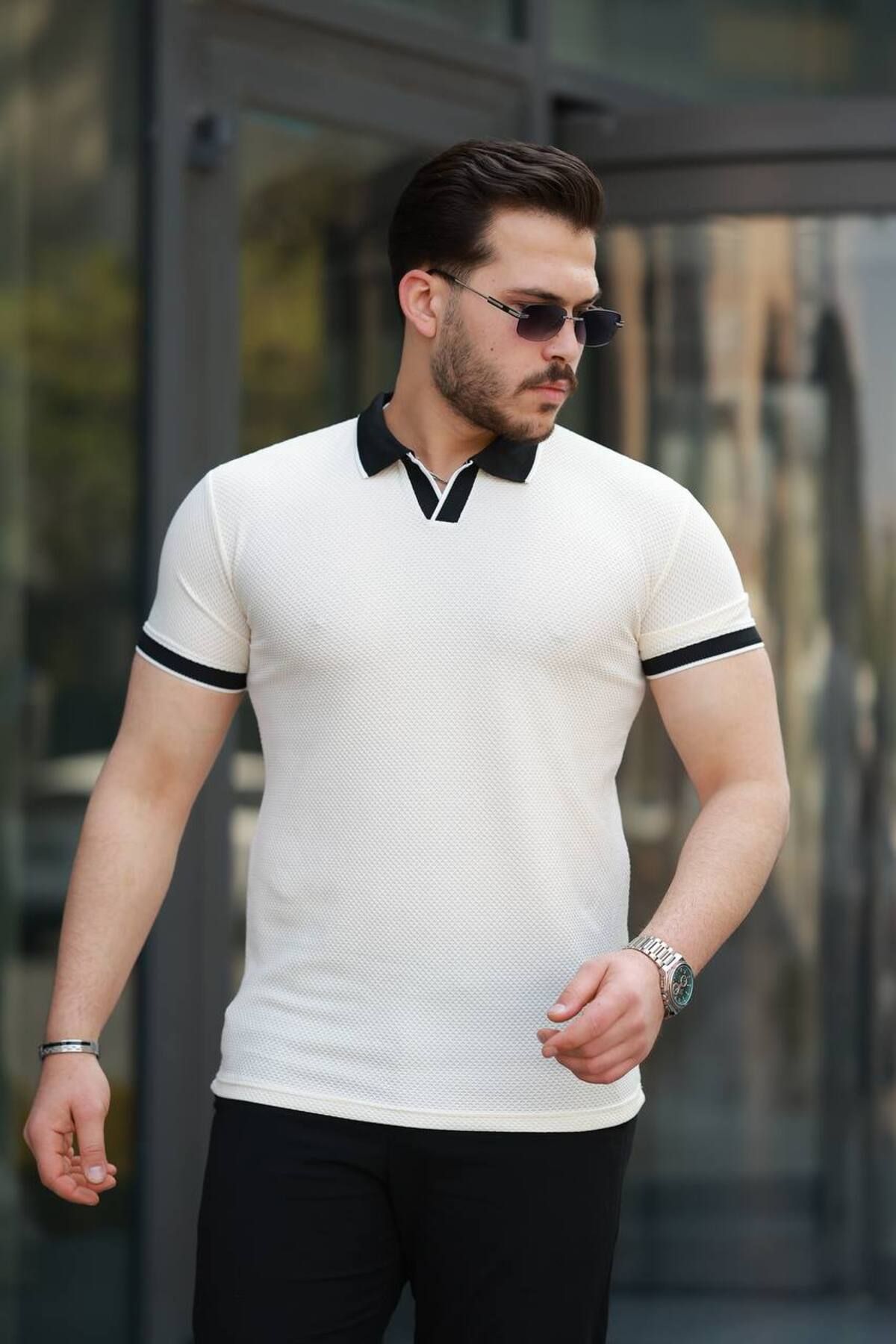 Gameyal Erkek Rahat Kalıp Petek Desenli Jakar Polo Yaka Tişört