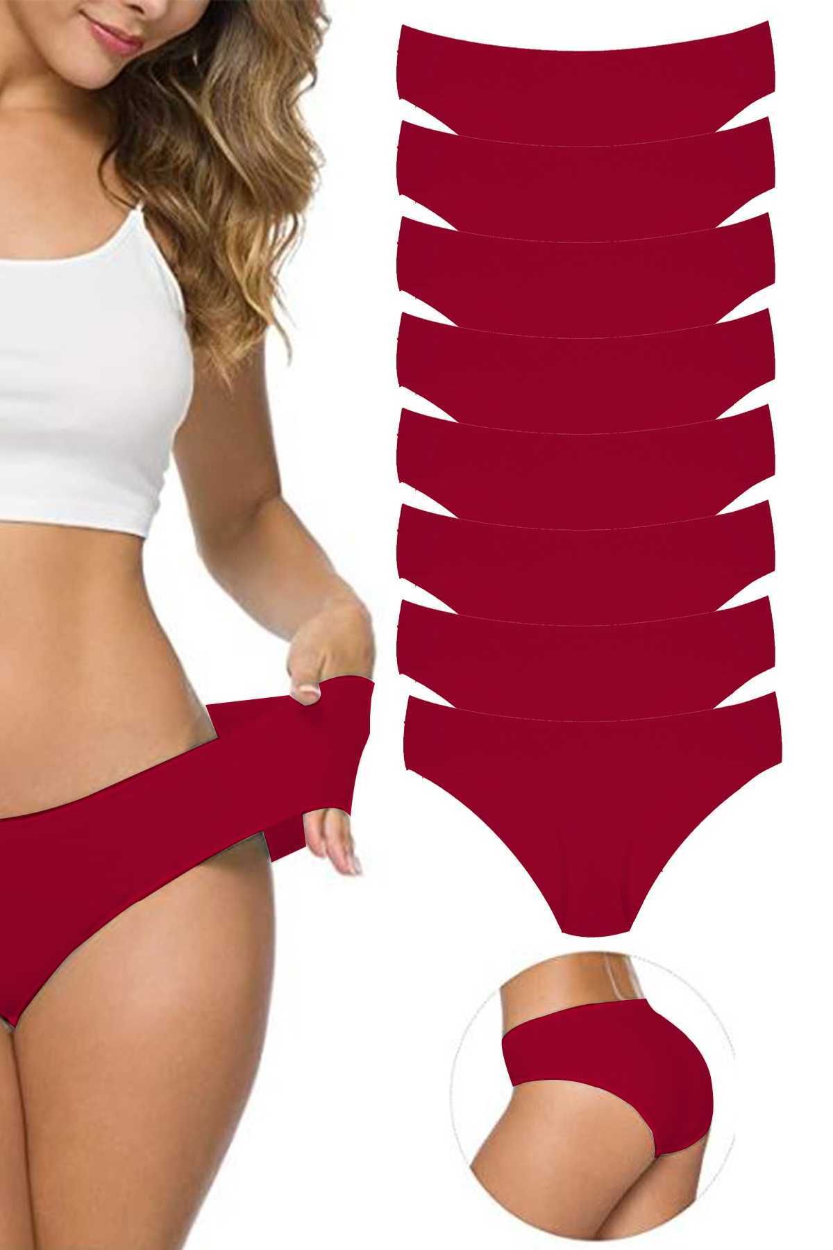 Shop58 8 Adet Kadın Dikişsiz Lazer Kesim Esnek İz yapmayan Külot Bordo
