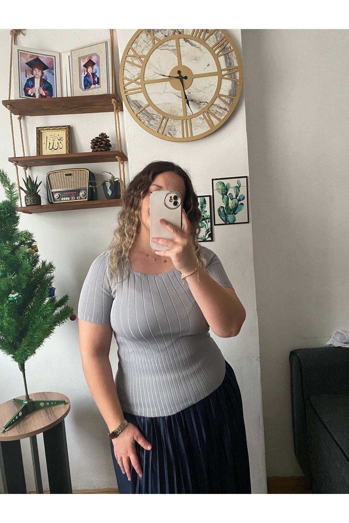 Tisya butik Kare Yaka Kısa Kollu Fitilli Bluz