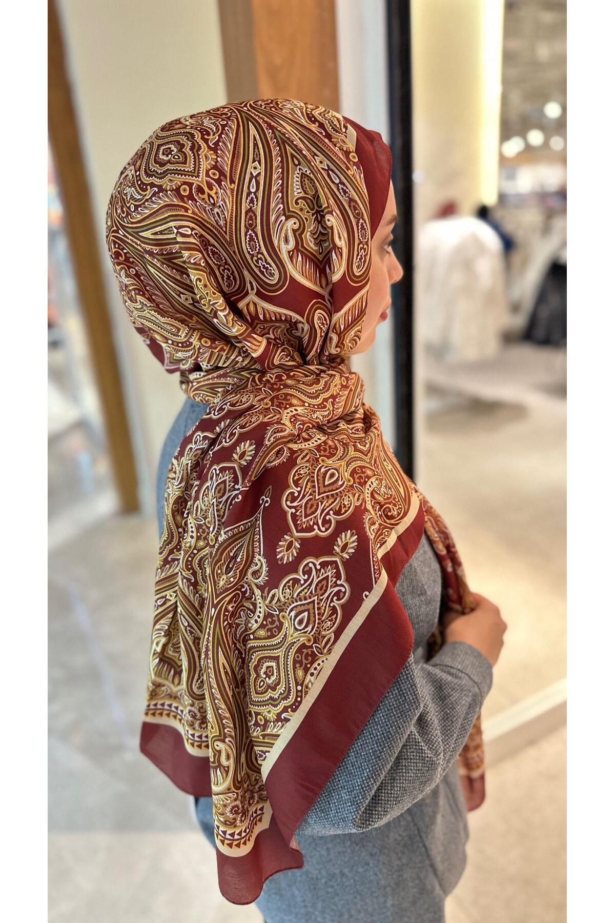 modayışığı Bordo Gold Etro Şal