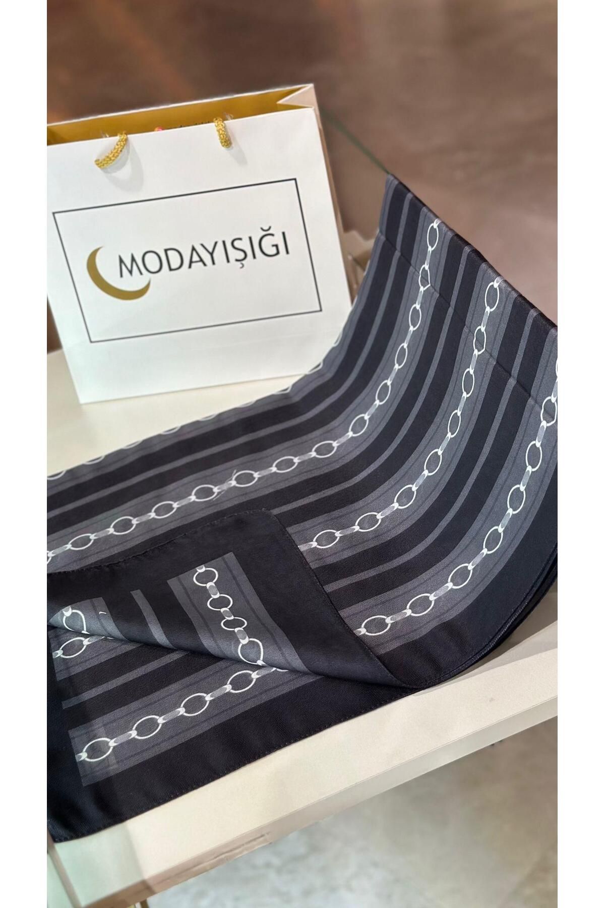 modayışığı Zincir Desen Siyah Pamuklu Şal