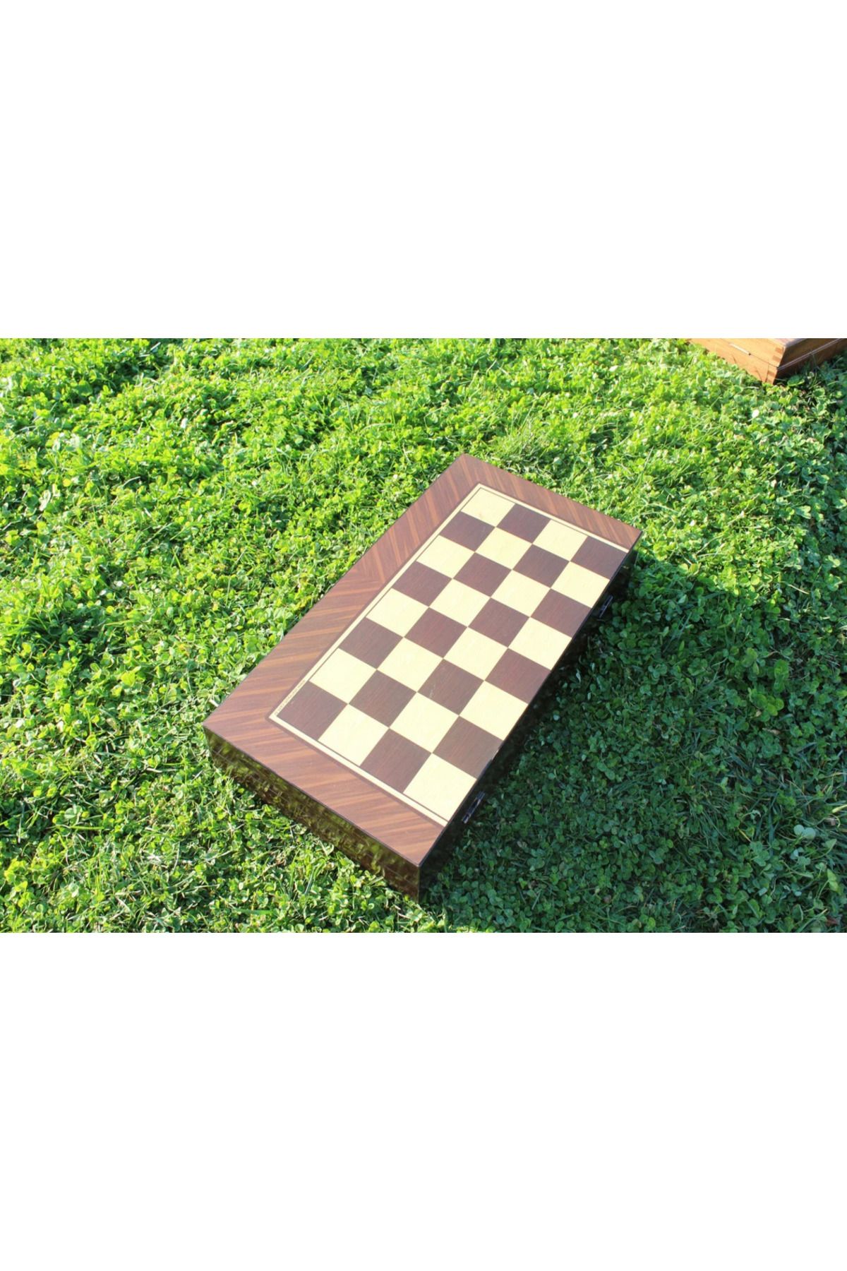 E orient-Large Size 50cm Walnut Veneer Patterned Premium Wooden Backgammon Set - Wooden Chess Set 3