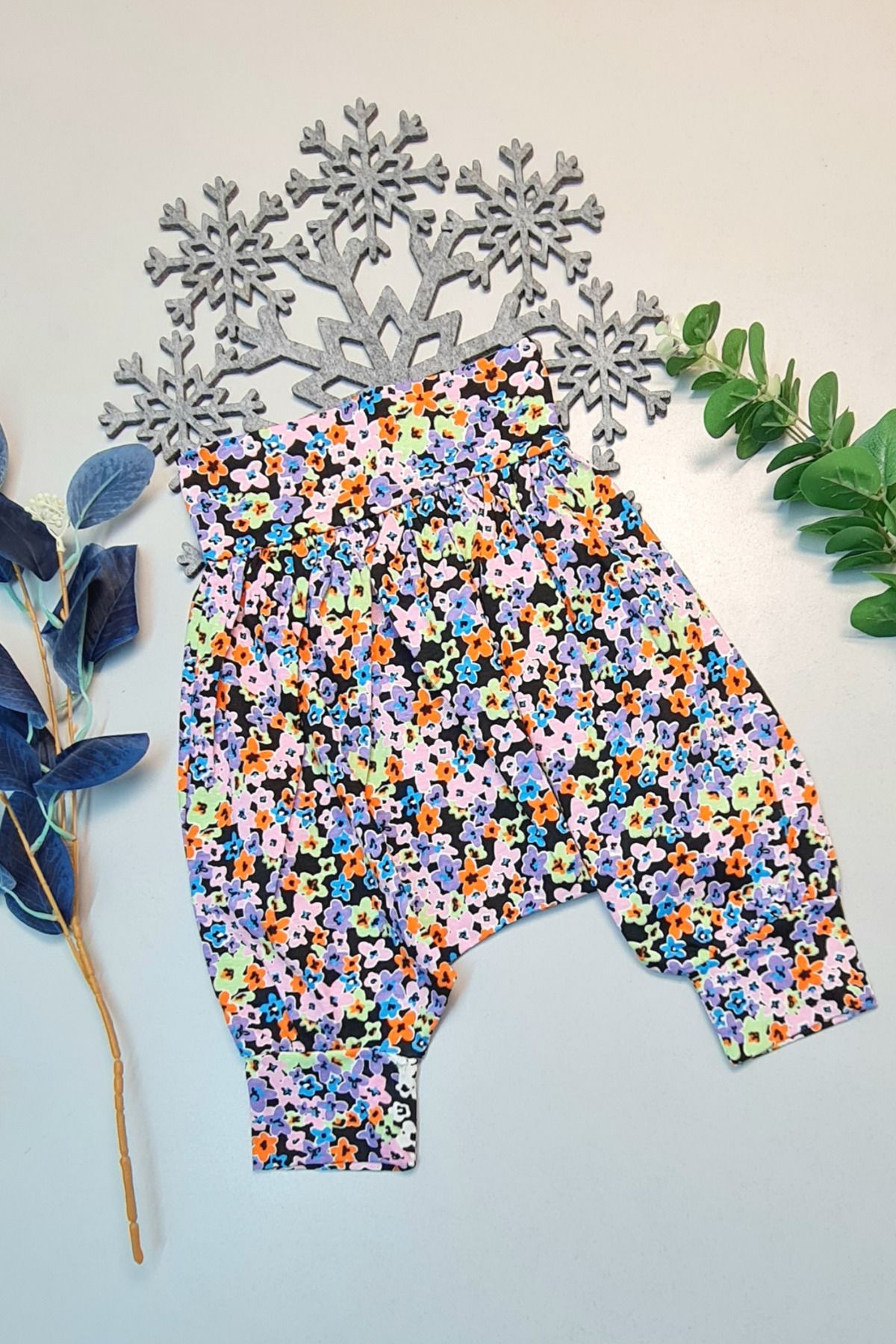 Shop58 Kız Bebek Hediyelik Retro %100 Pamuk Şalvar Renkli Çiçek Desenli Hediye Çantam