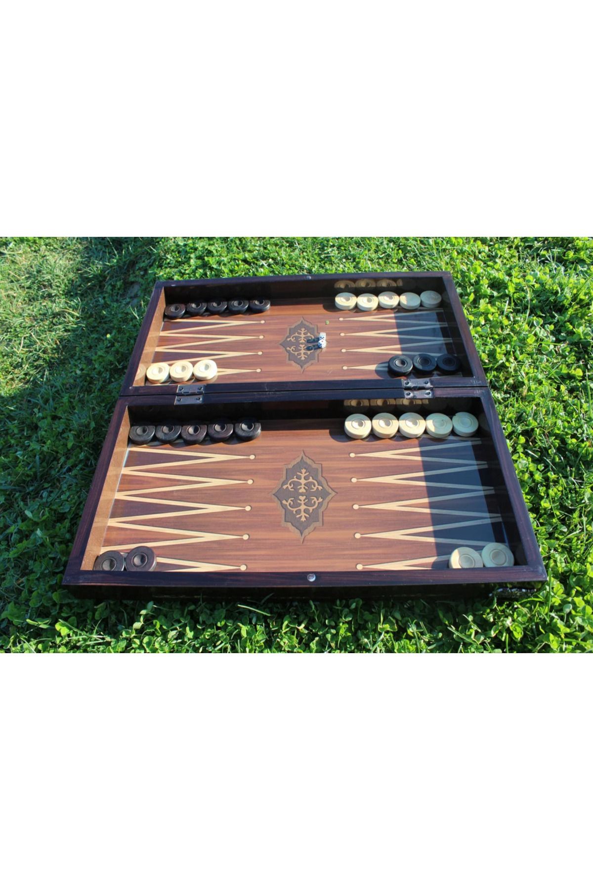 E orient-Large Size 50cm Walnut Veneer Patterned Premium Wooden Backgammon Set - Wooden Chess Set 7