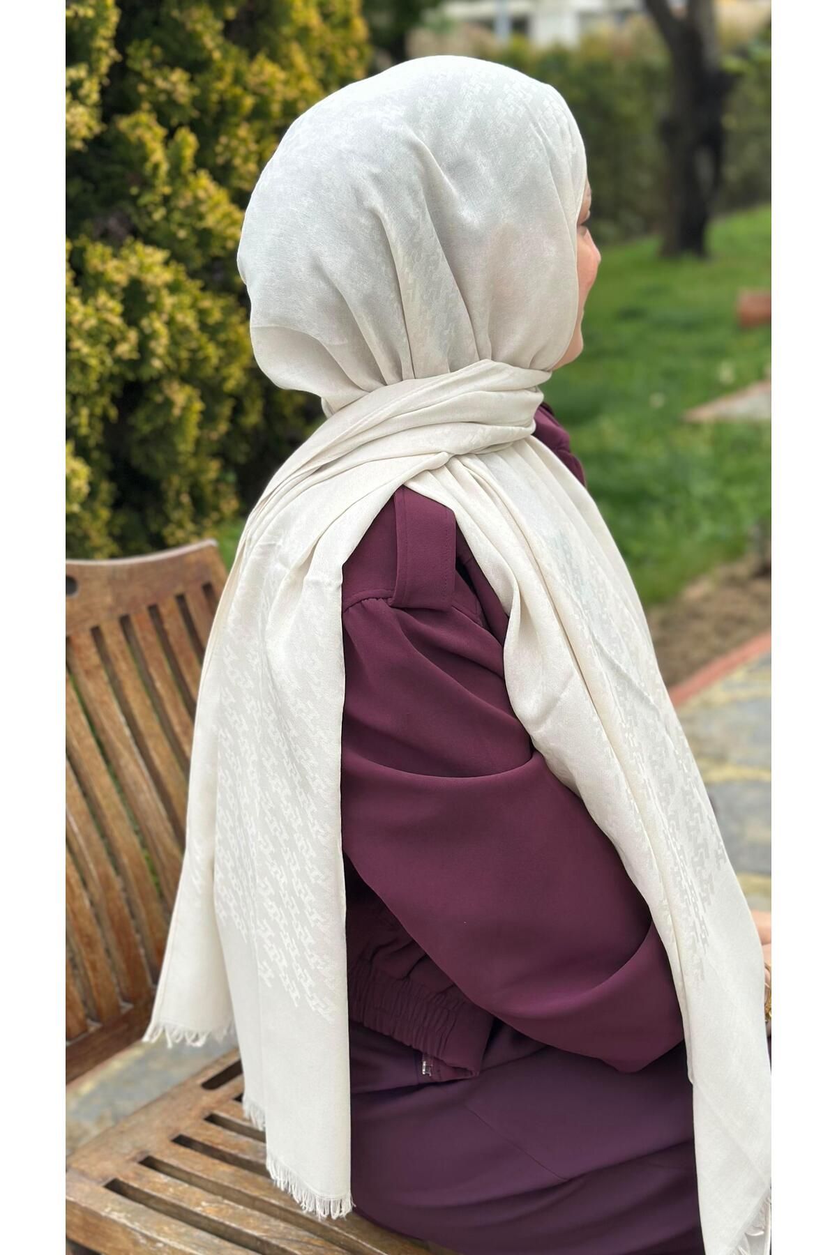 modayışığı H Desen Beyaz Yün Pamuk Şal