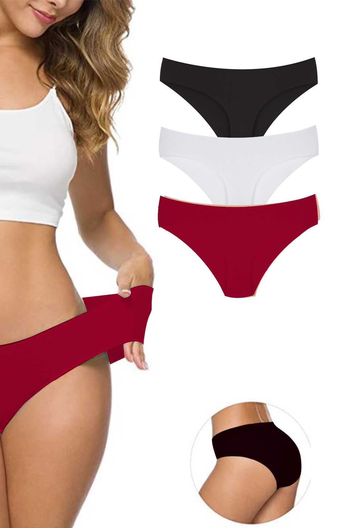 Shop58 3 Adet Kadın Dikişsiz Lazer Kesim Esnek İz yapmayan Külot S5