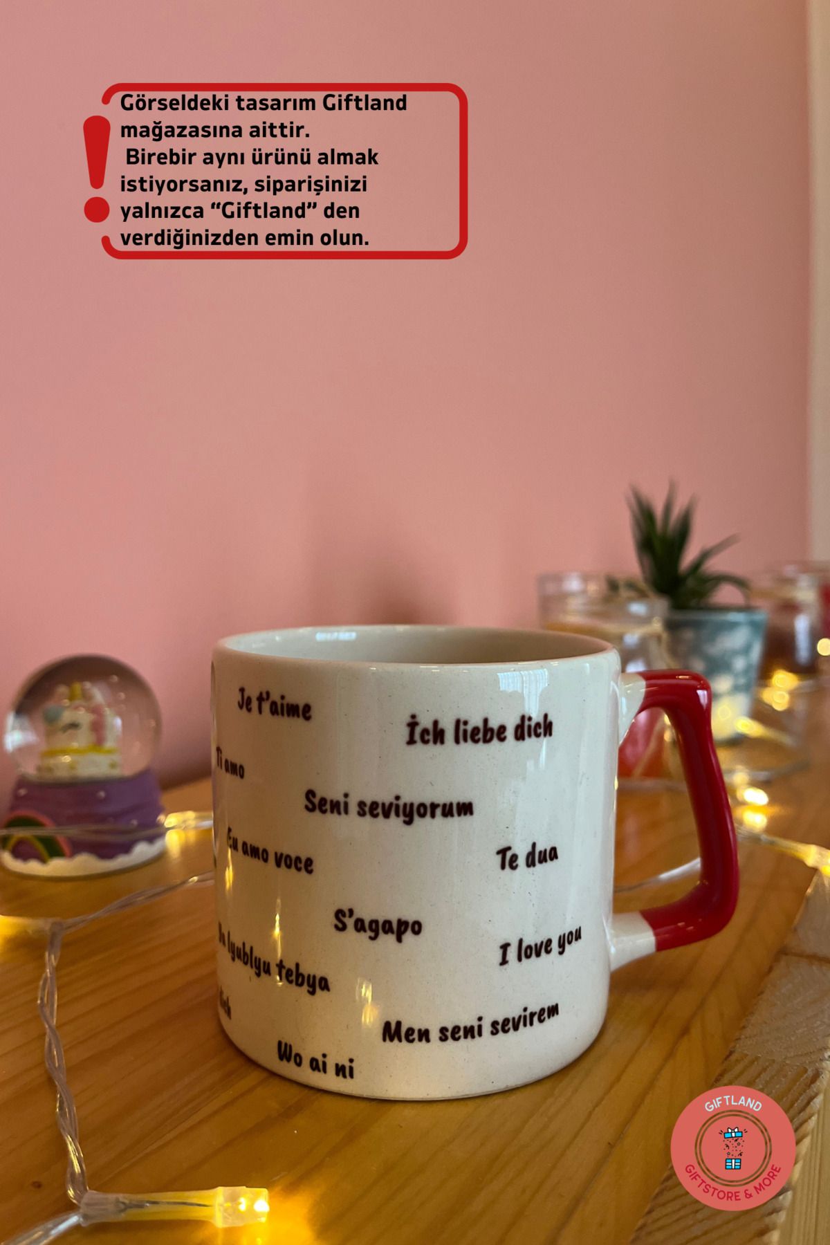 giftland giftstore more Farklı Dillerde Seni Seviyorum Yazılı Romantik Tasarım Kupa
