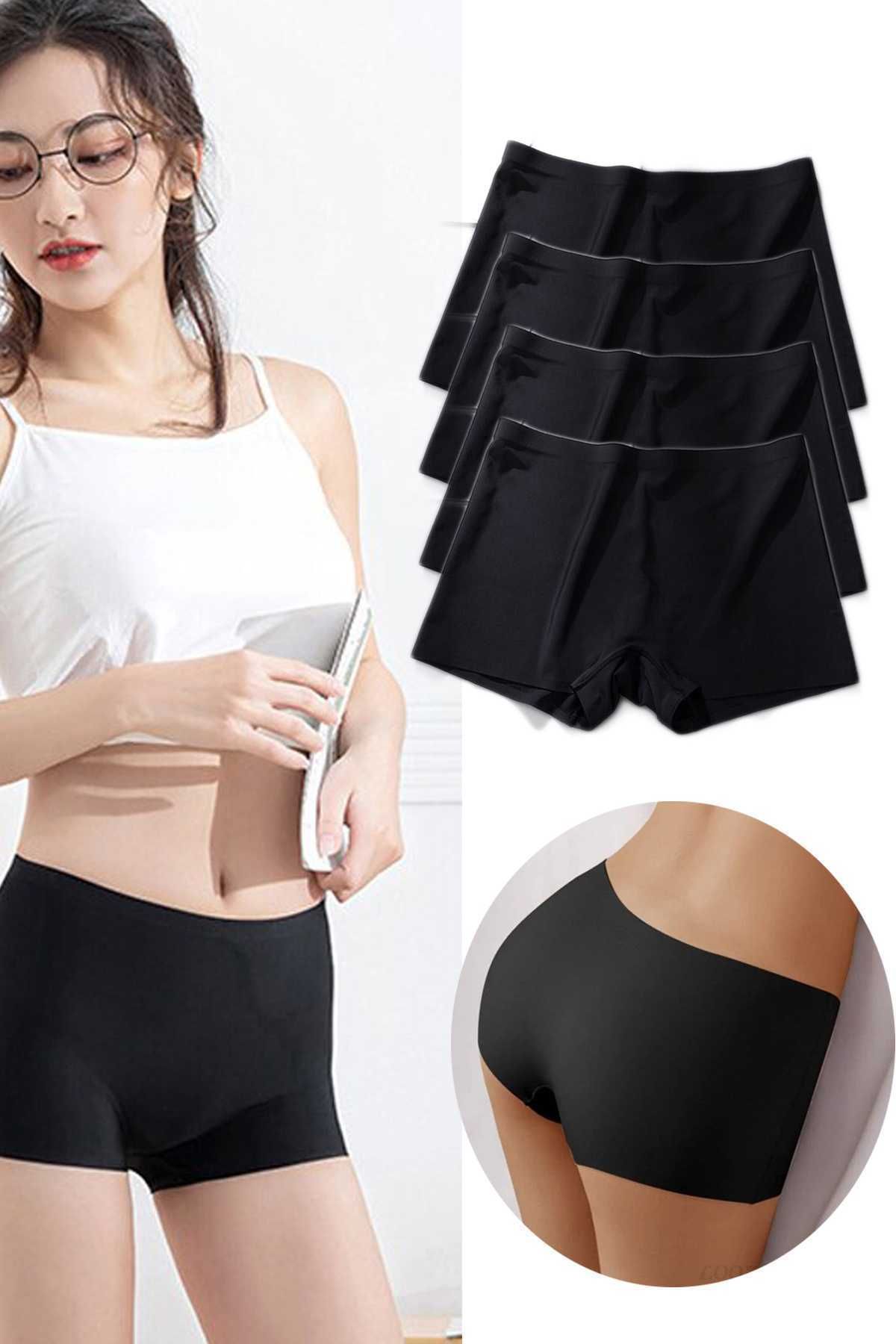 Shop58 4 Adet Kadın Dikişsiz Görünmez İz Yapmaz Mini Şort Boxer Siyah