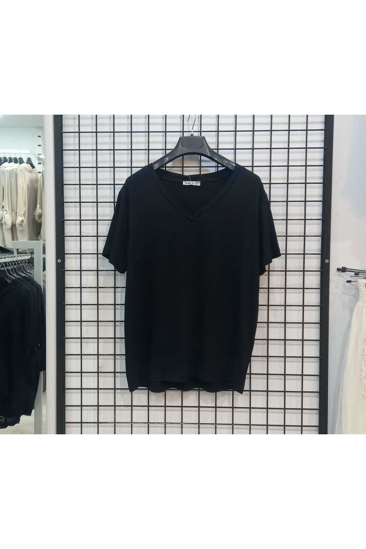 Butik Şans Kısa Kollu V Yaka Viskon Penye Basic T-Shirt