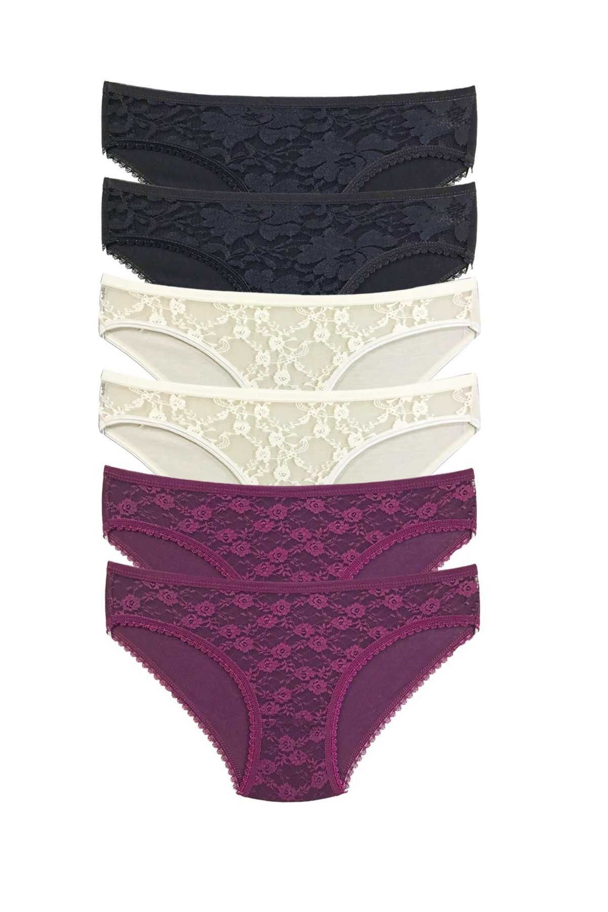 Shop58 6 Adet Önü Dantelli Transparan Kadın Slip Külot S115