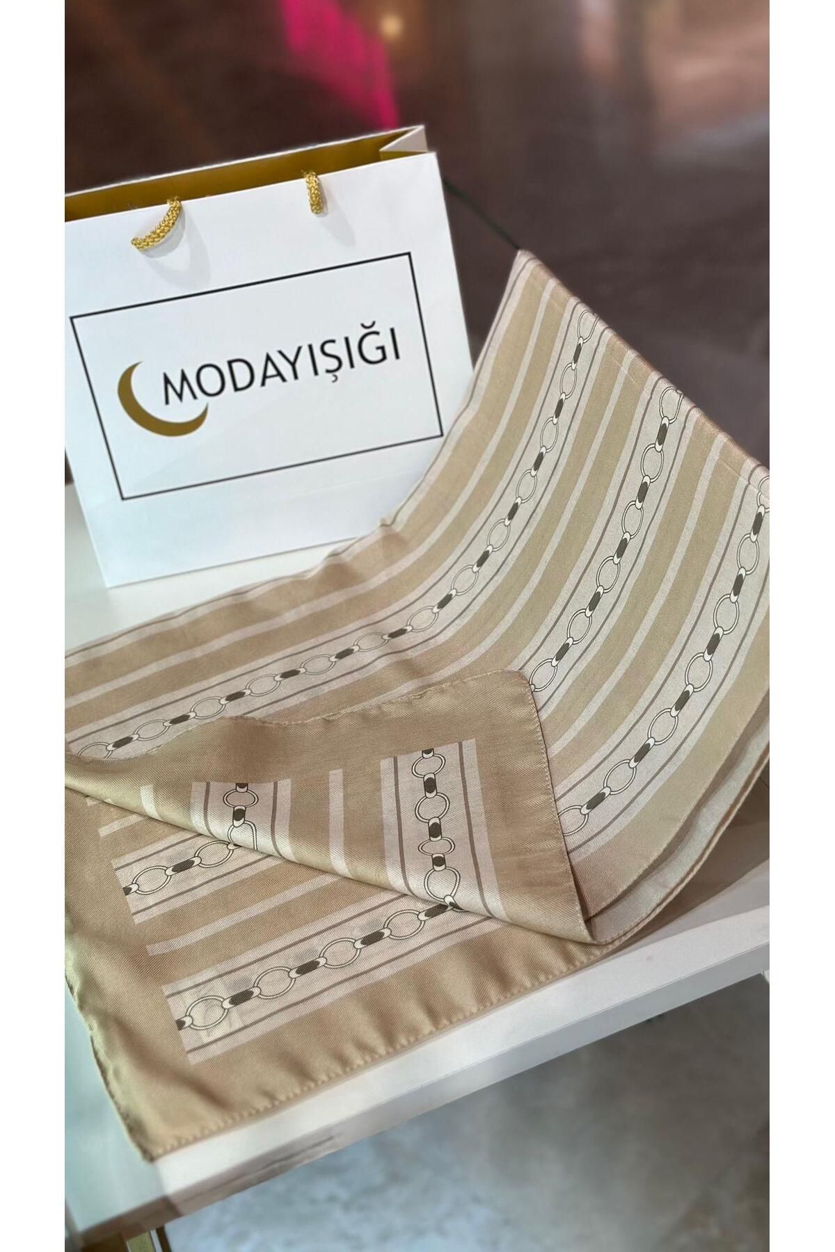 modayışığı Zincir Desen Krem Pamuklu Şal