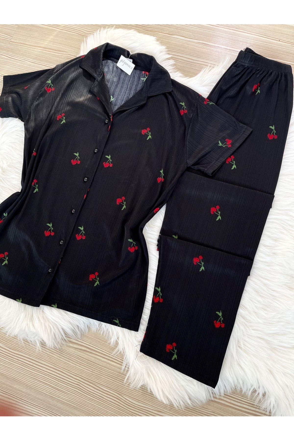 Pijamacs Kiraz Desenli Kısa Kol Pegasus Pijama Takımı görsel 7