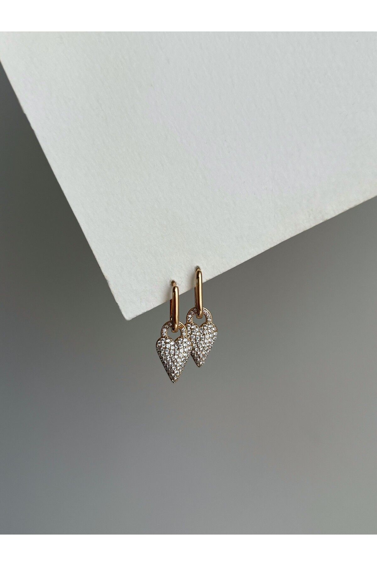 Owentis Çelik Rose Gold Taşlı Kalp Form Sallantılı Wadley Küpe -kararma yapmaz-