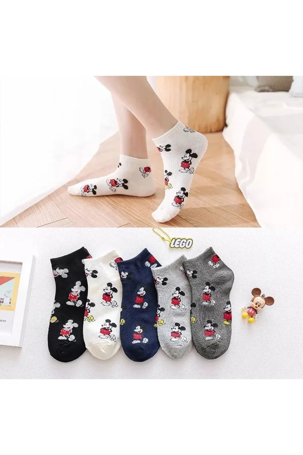 medi store 5'li Unisex Sevimli Micky Mouse Patik Bilek Çorap