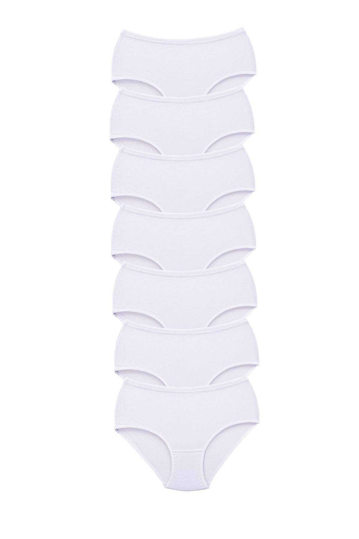 Shop58 7 Adet Tutku Kadın Yüksek Bel Bato Kalın Lastik Külot Beyaz