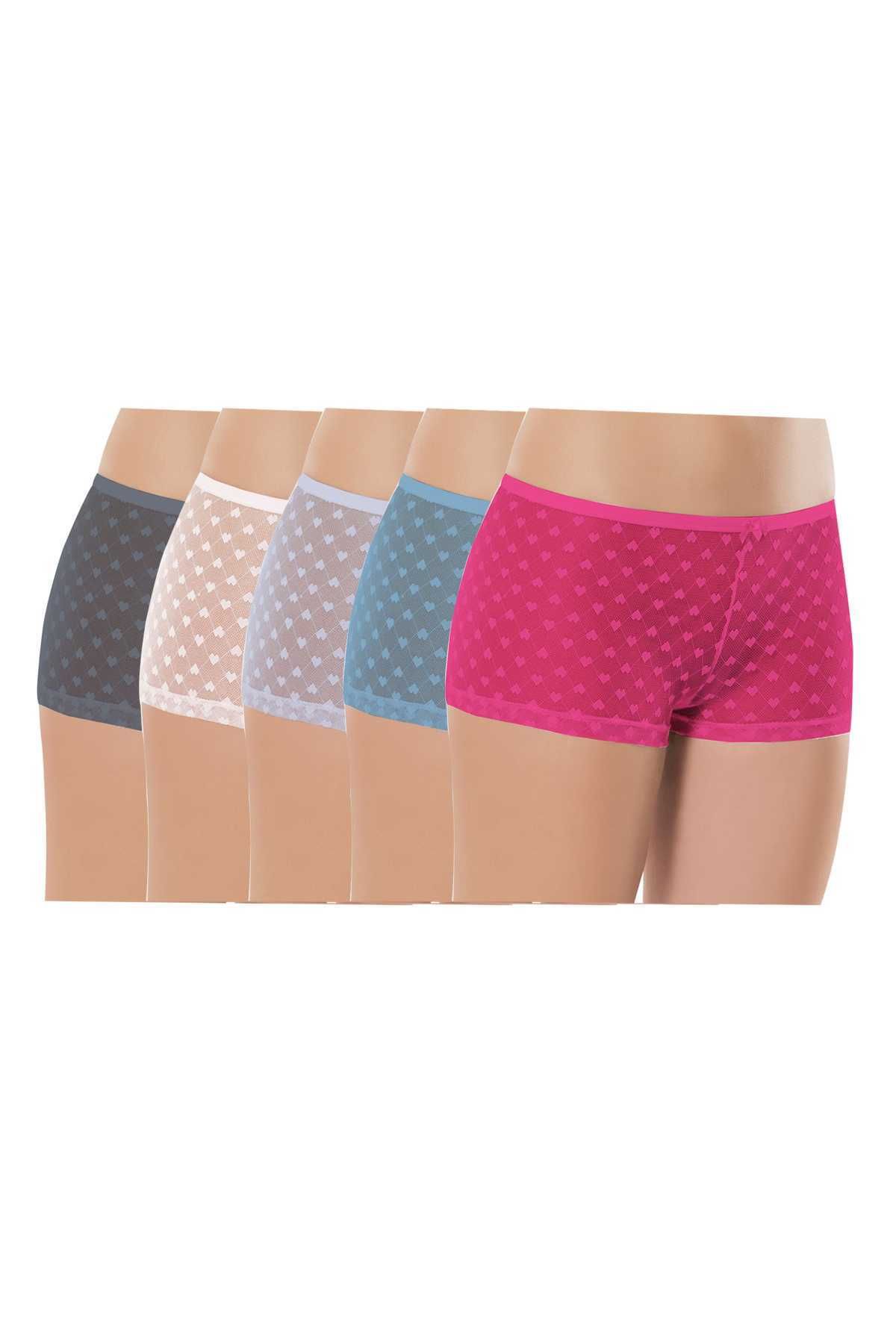 Shop58 5 Adet Kadın Komple Tül Dantel Boxer Külot