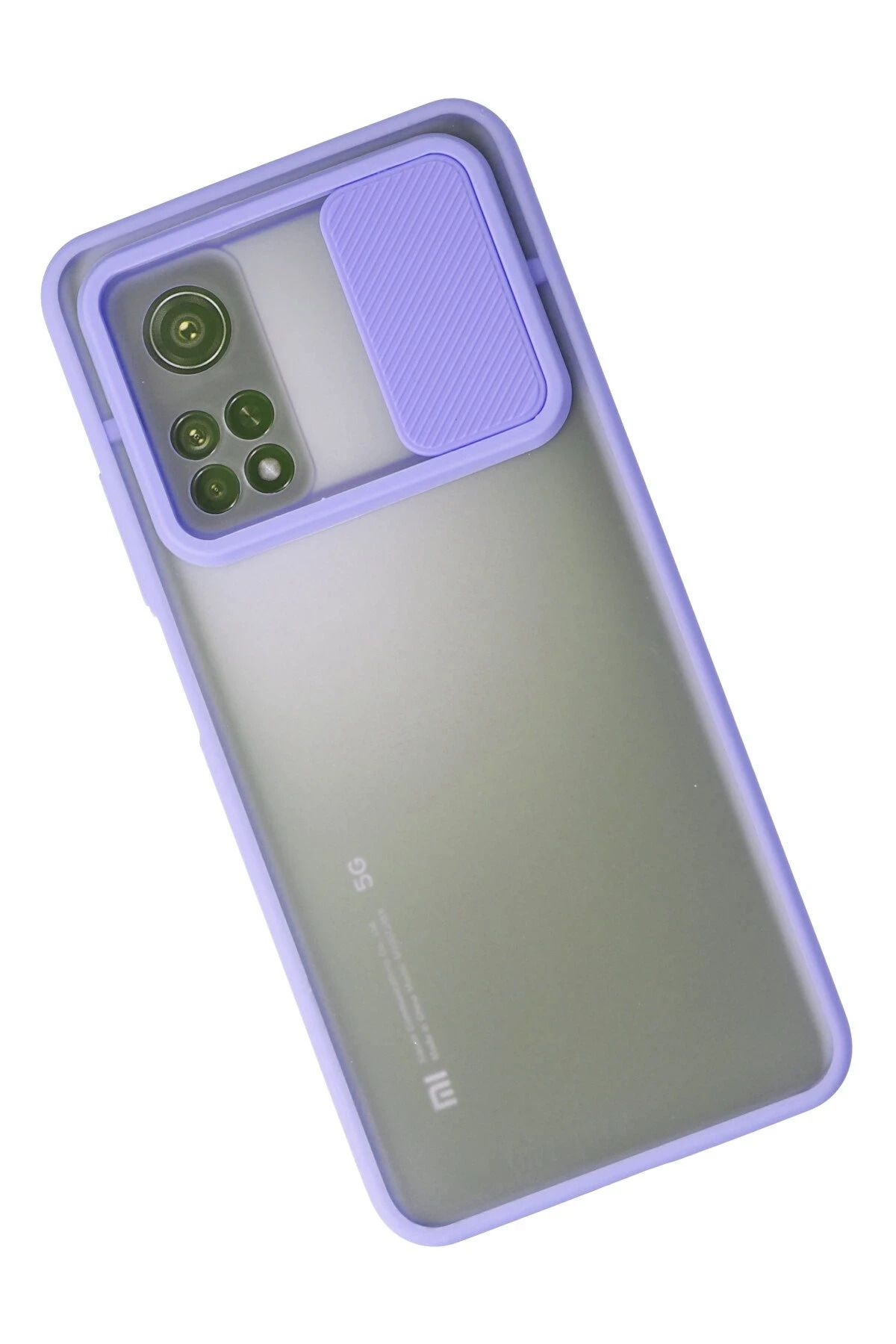 NewFace Xiaomi Mi 10T Kılıf Palm Buzlu Kamera Sürgülü Silikon - Lila NRMSA