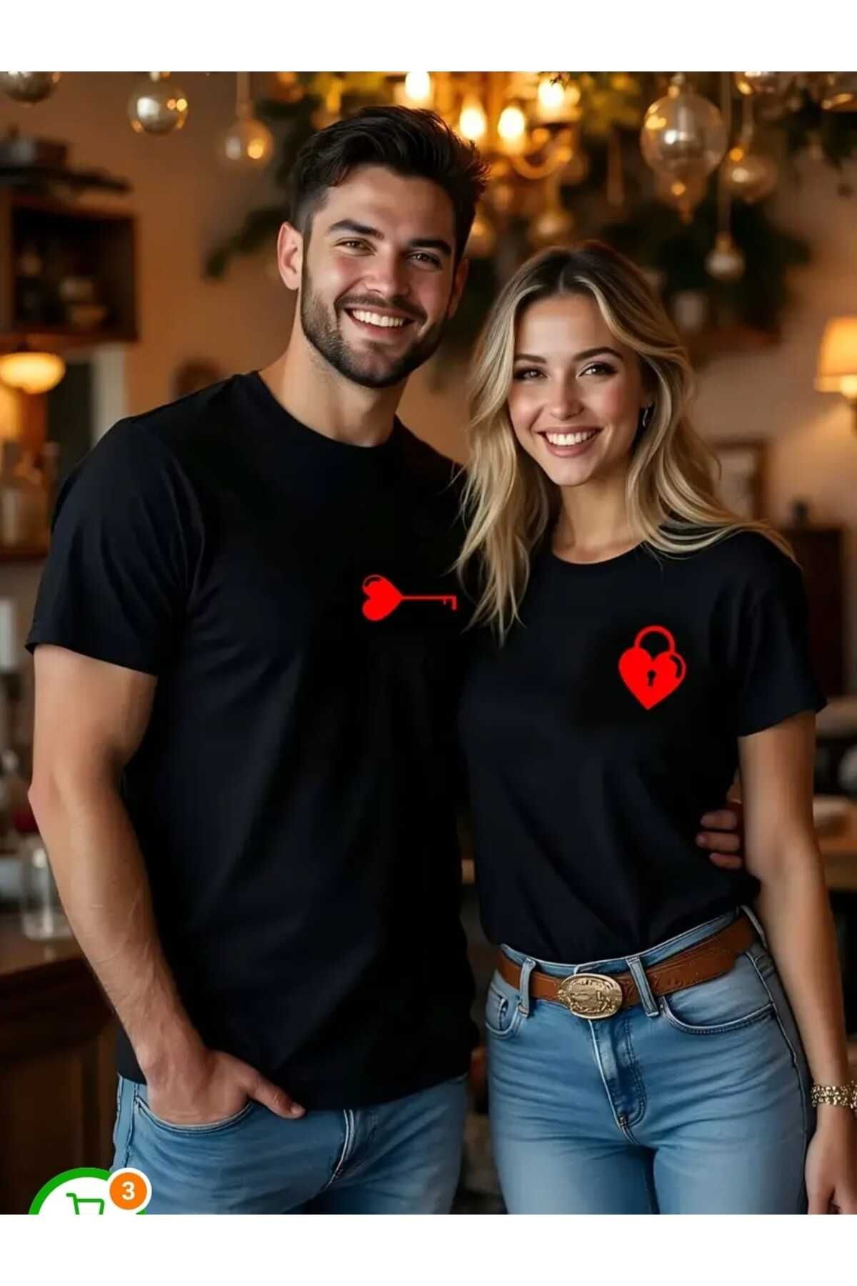 TekTarzz Unisex Kalp Anahtarlı Baskı Tasarımı Tshirt