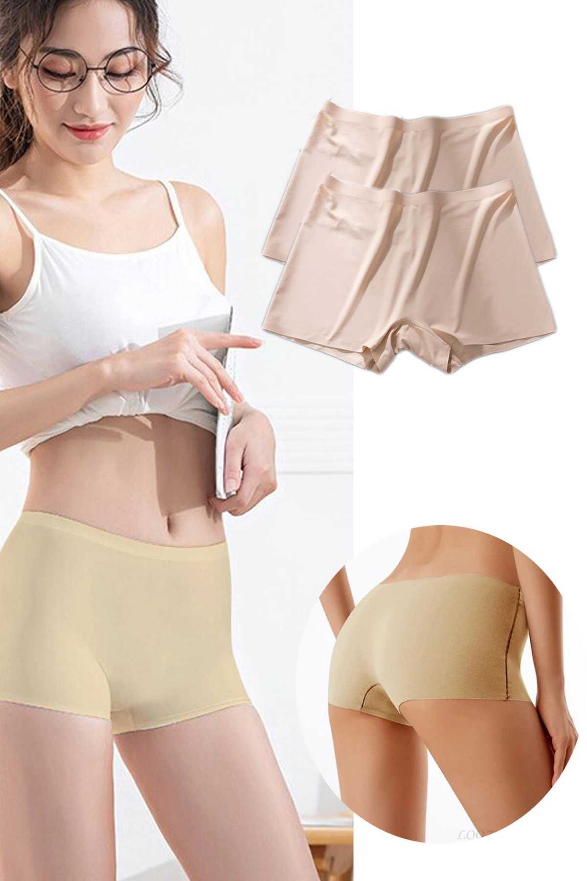 Shop58 2 Adet Kadın Dikişsiz Görünmez İz Yapmaz Mini Şort Boxer Ten