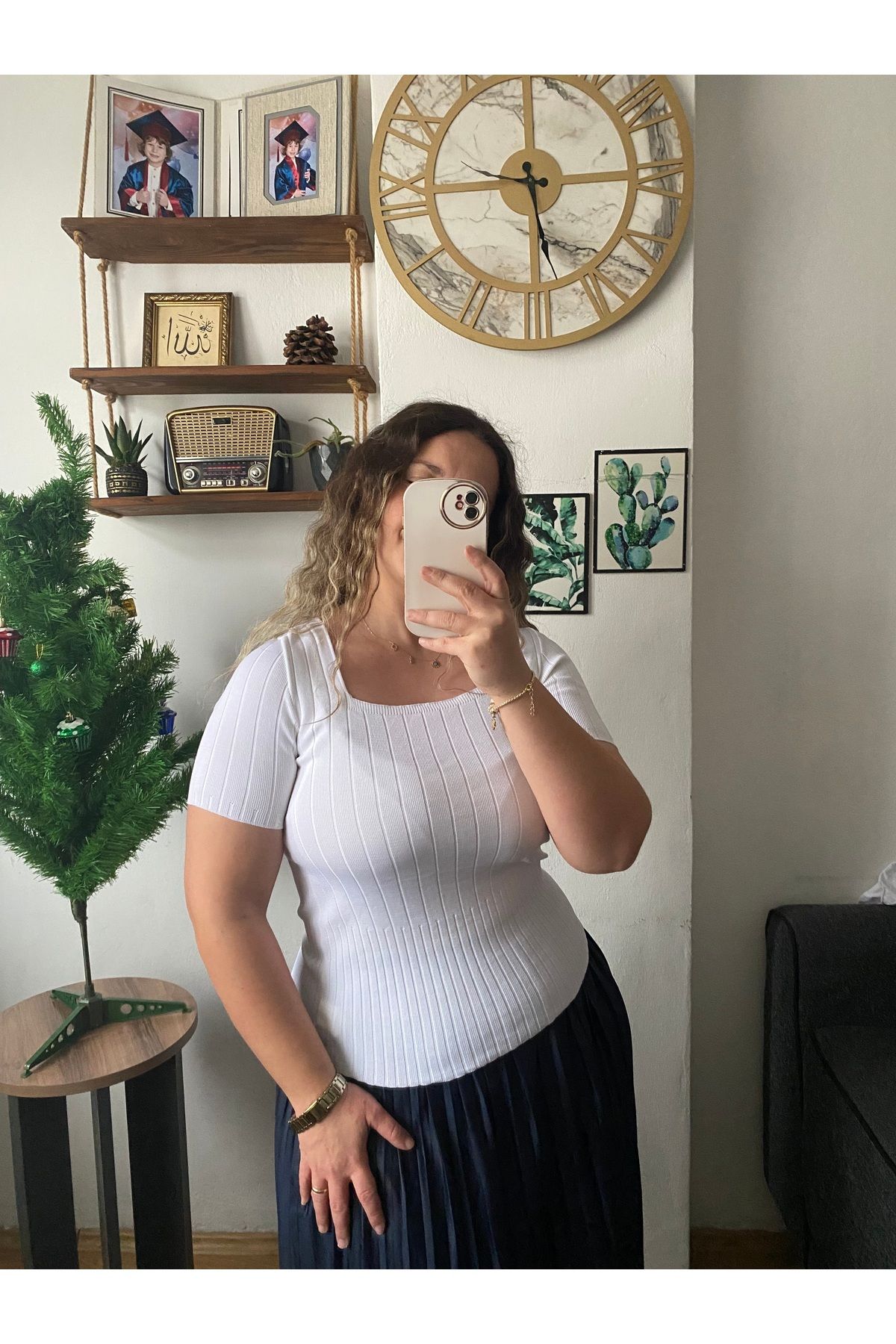 Tisya butik Kare Yaka Kısa Kollu Fitilli Bluz