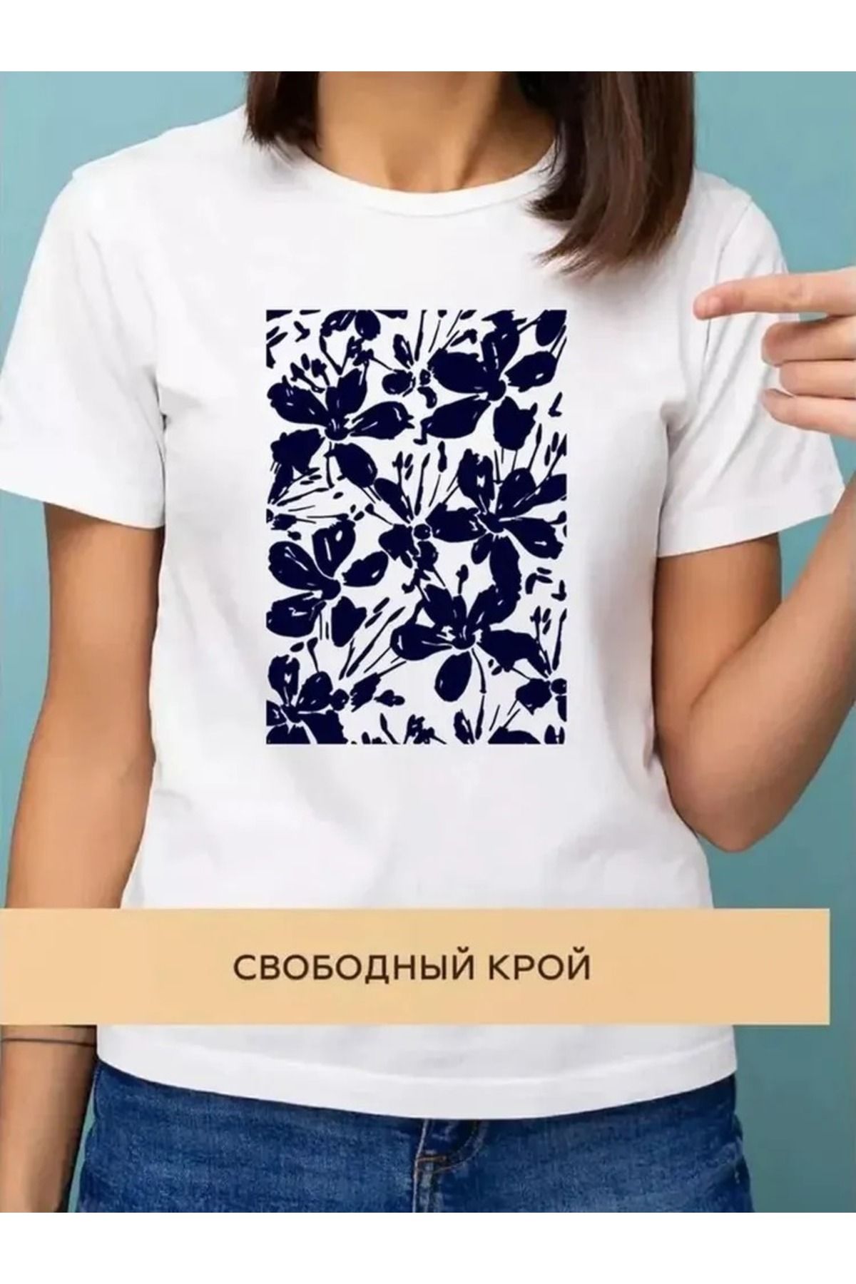 aynewmoda Kadınlar için kısa kollu ve yuvarlak yakalı gül desenli pamuklu baskılı tişört