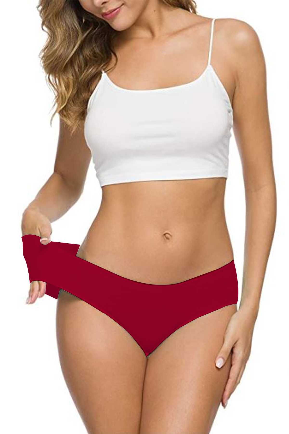 Shop58 Kadın Dikişsiz Lazer Kesim Esnek İz yapmayan Külot Bordo