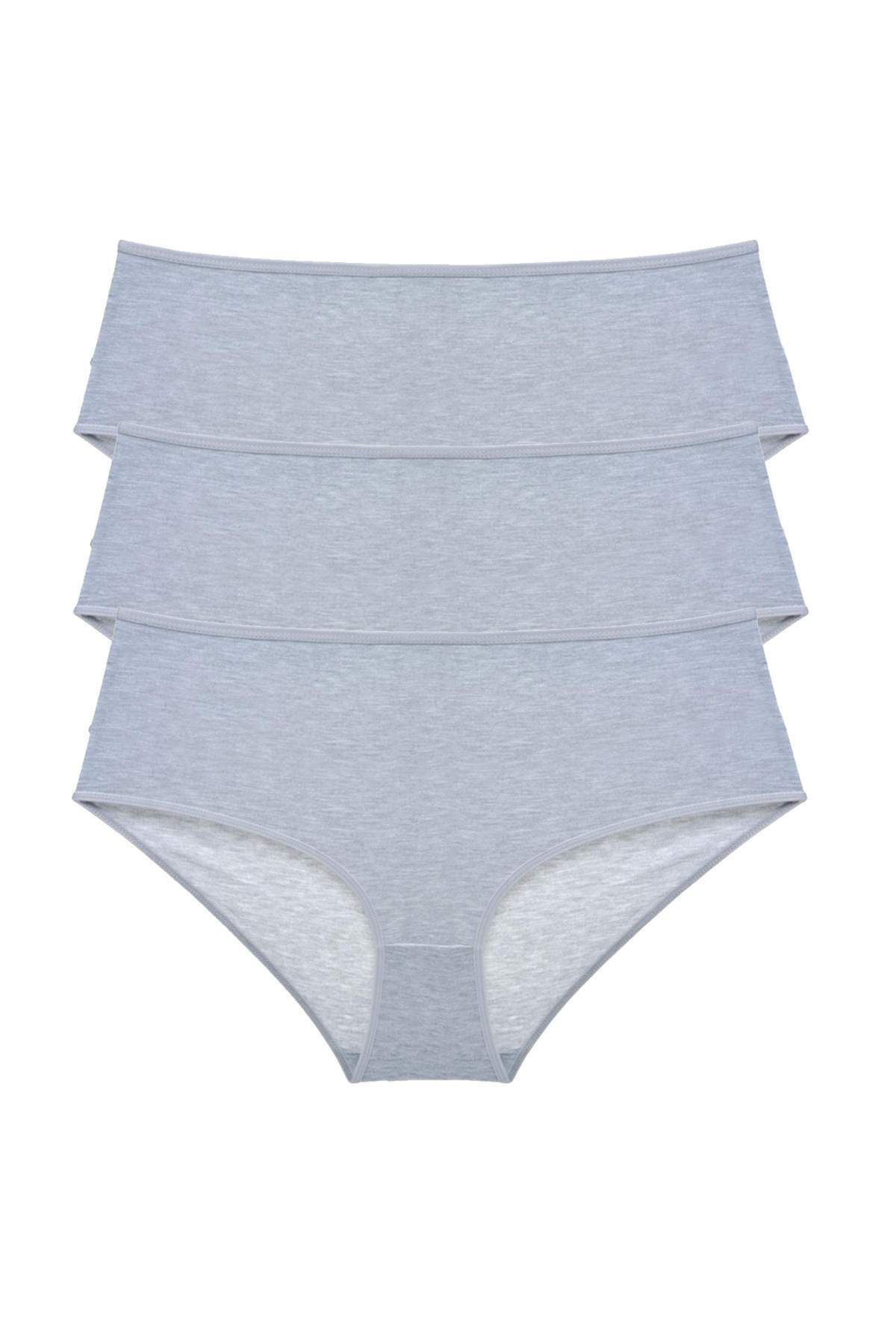 Shop58 3 Adet Kadın Yüksek Bel Bato Külot Gri
