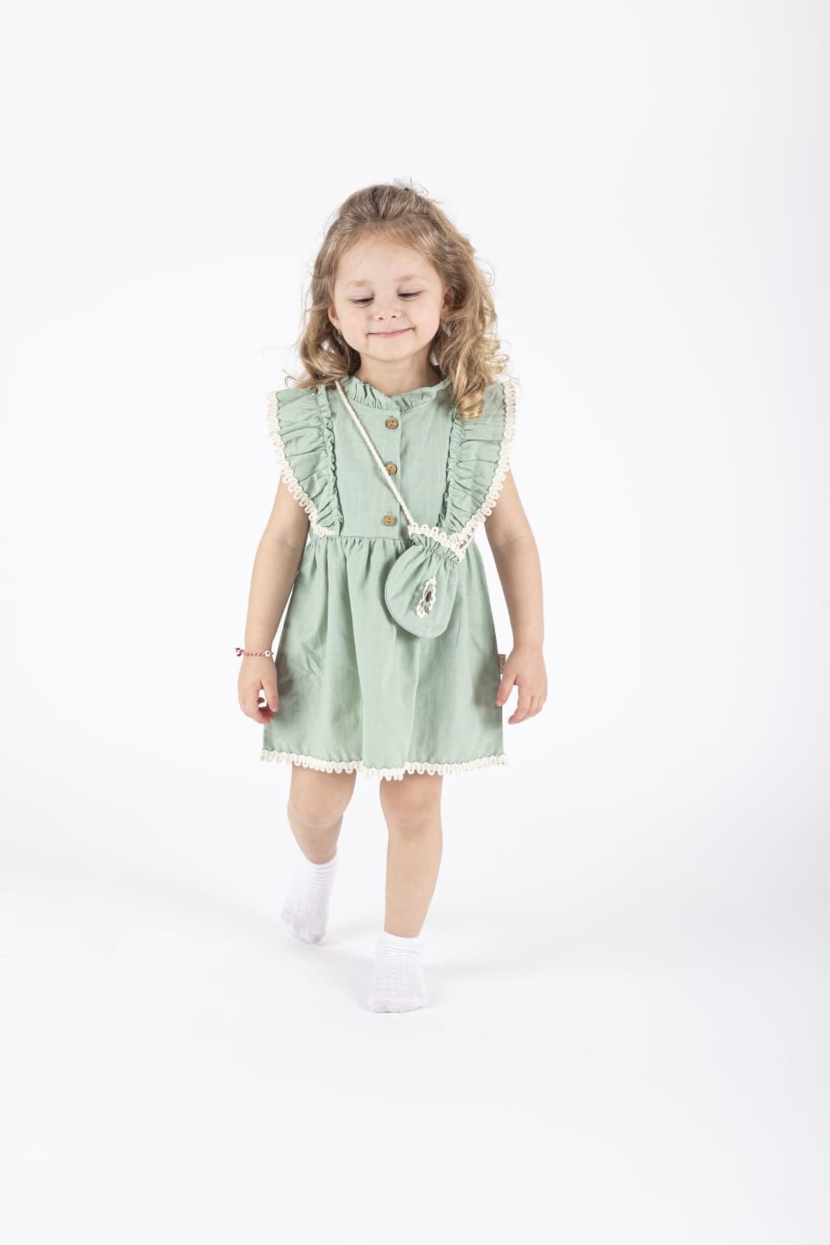 Nehirim Kids Kız Bebek ve Çocuk Çantalı Ve Dantelli Kısa Kollu Mevsimlik Salopet Bayramlık Elbise (2-3-4-5 YAŞ) fotoğrafı 2 (önizleme)