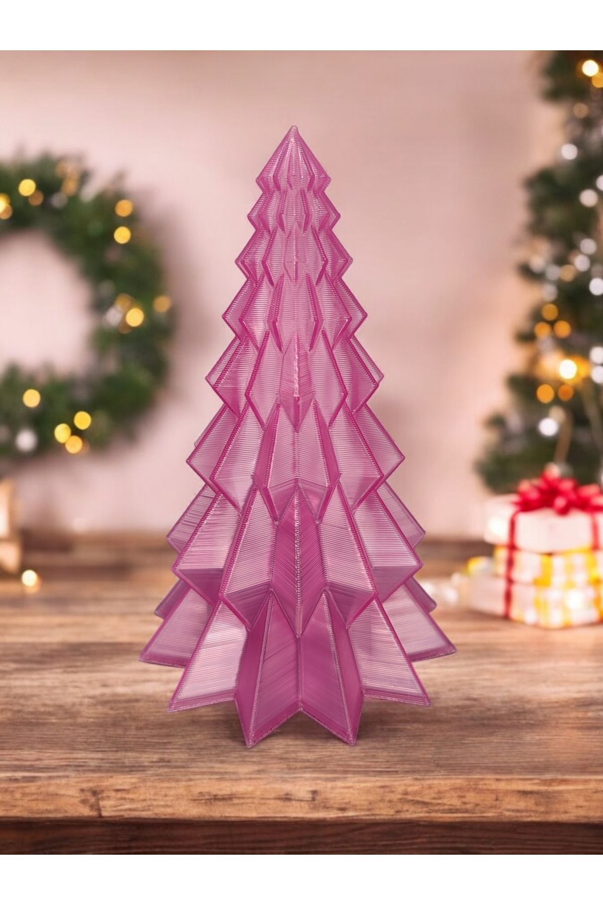 teknotrust Yılbaşı Süsü Noel Çam Ağacı Dekoratif Obje Transparan Pembe 16 Cm