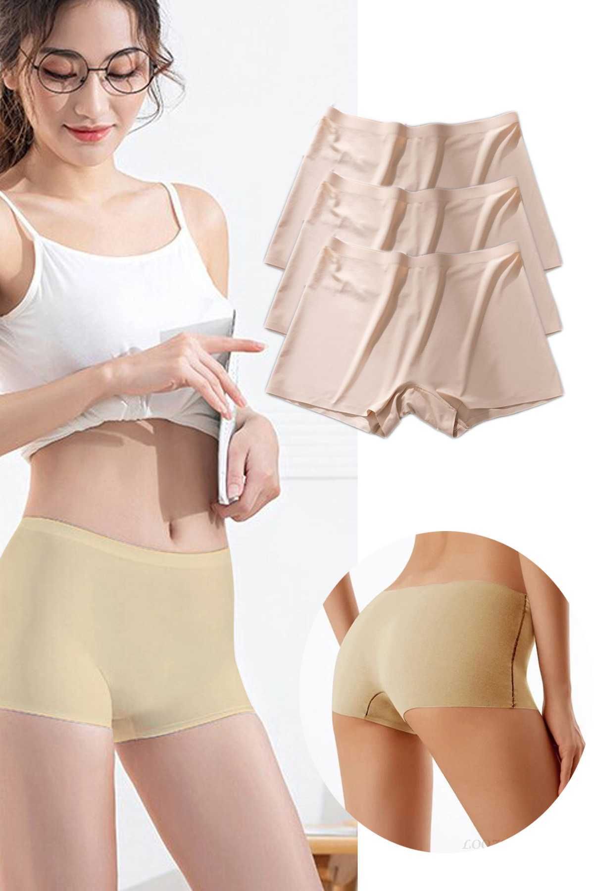 Shop58 3 Adet Kadın Dikişsiz Görünmez İz Yapmaz Mini Şort Boxer Ten