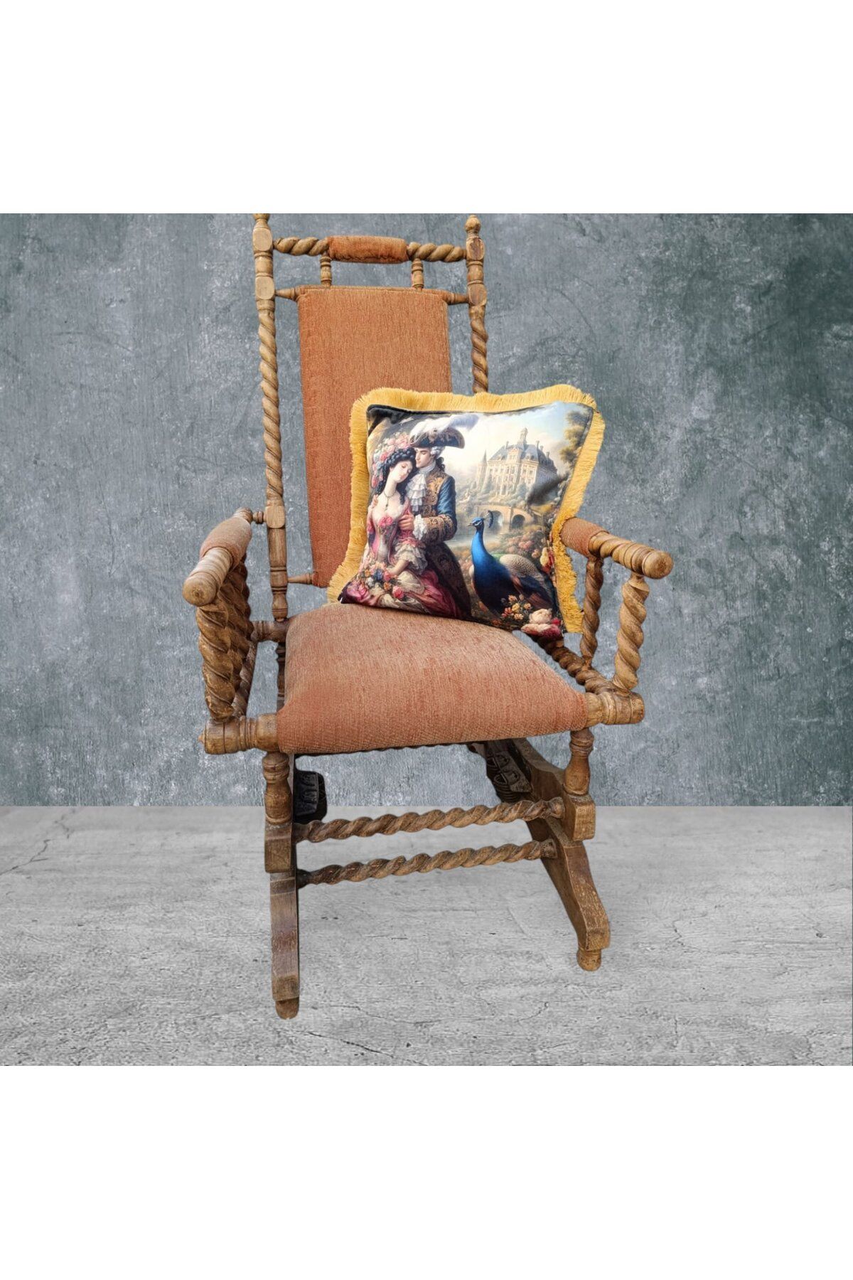 Sister Home Design Barok Çift Taraflı Dekoratif Püsküllü - Saçaklı Kırlent Kılıfı 1 Adet 43x43cm