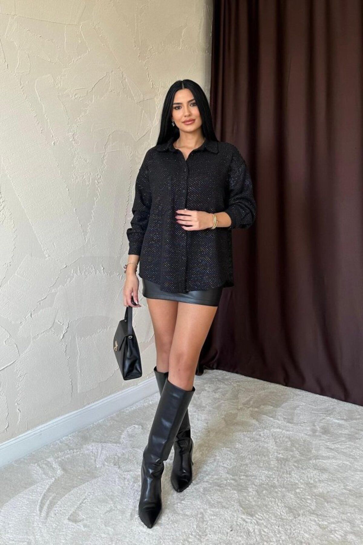 Şair Siyah Işıltılı Gömlek