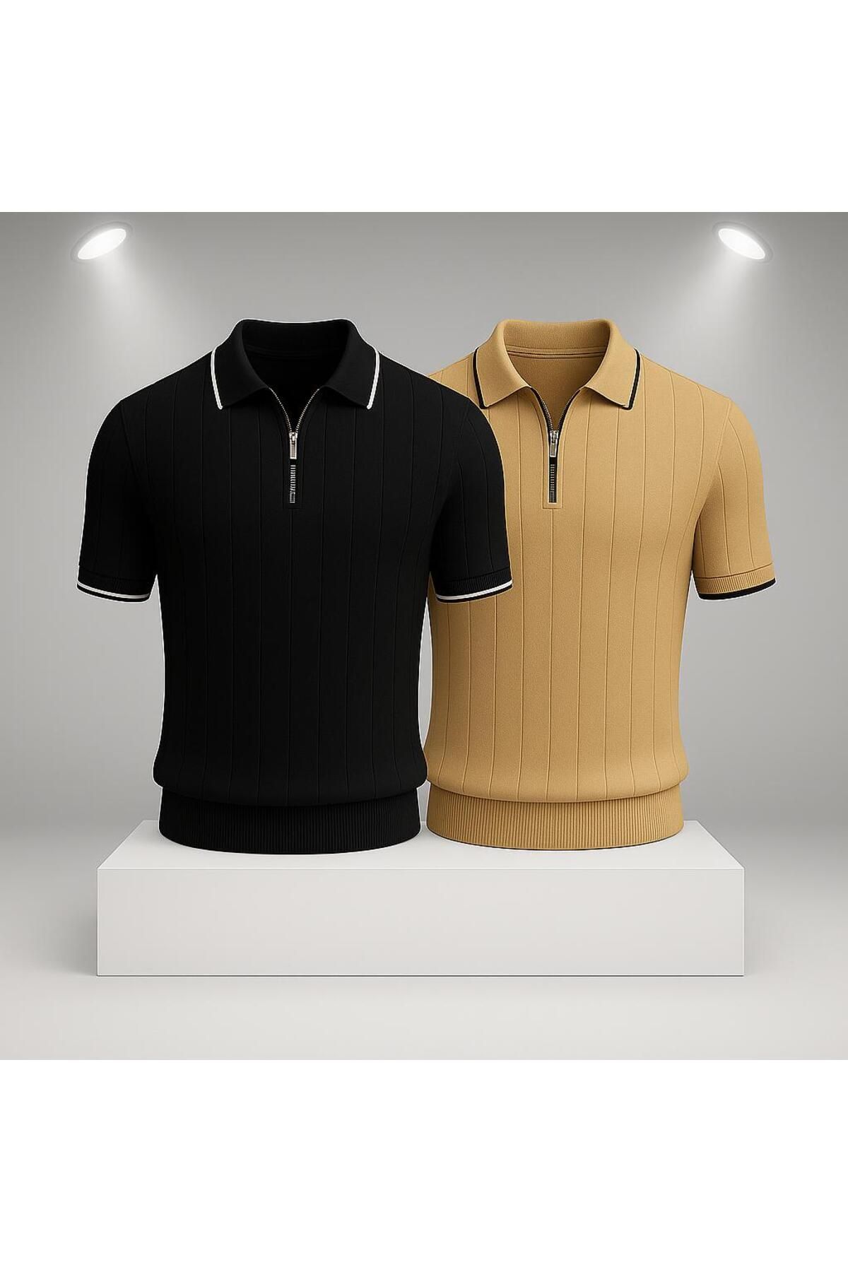 LC Waikiki 2'li Avantaj Polo Yaka Fermuarlı Kısa Kollu Nefes Alabilen Erkek Yazlık Triko Tişört / T-shirt
