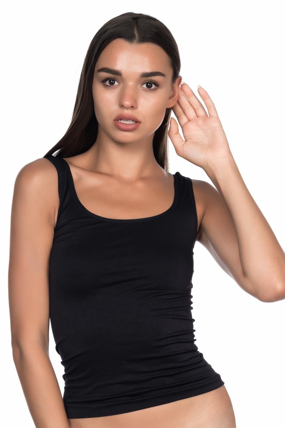 Beruflic SİYAH MI Angel 5002 Soft Kalın Askılı Uzun Atlet