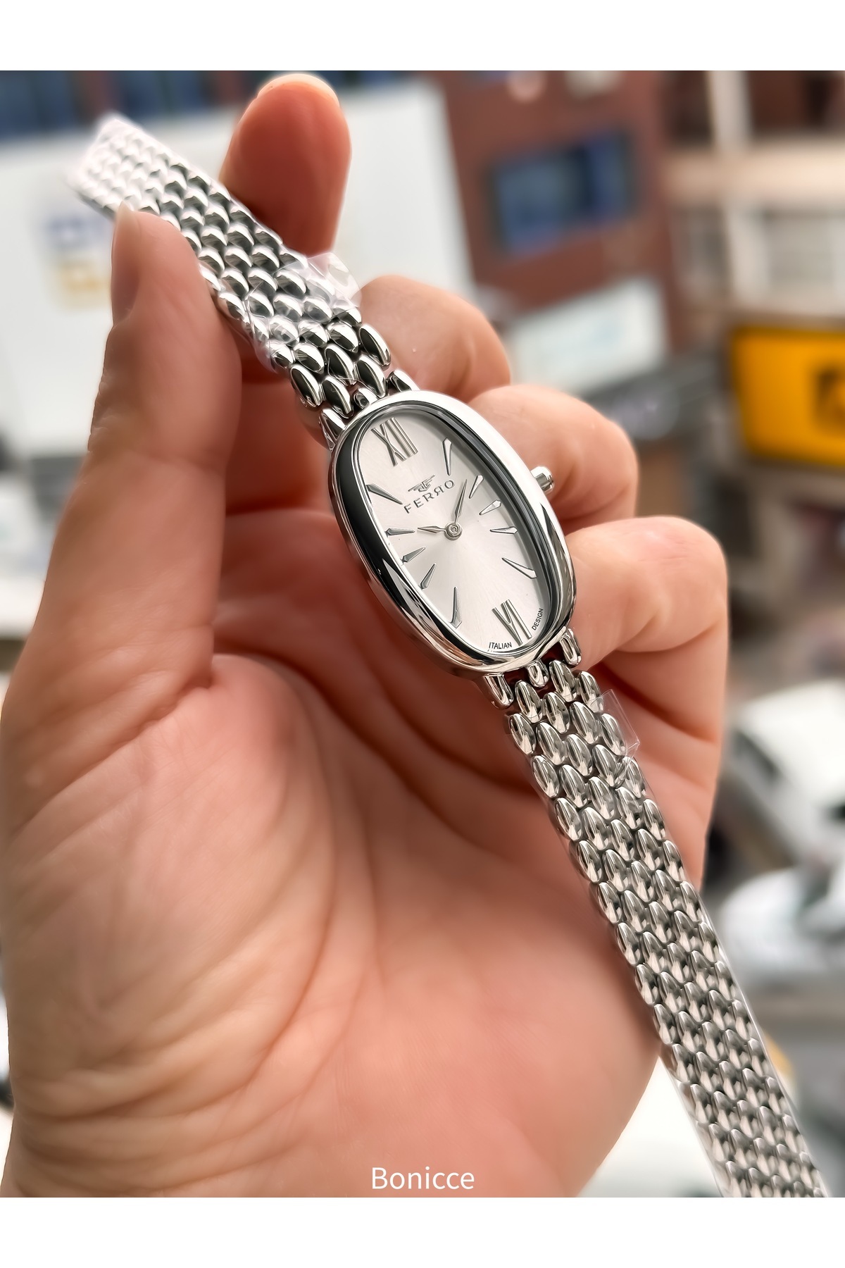FERRO-In Stylish Box, Silver White, Steel Cord, Oval Case, Special Series Women's Wristwatch Bracelet Gift 2