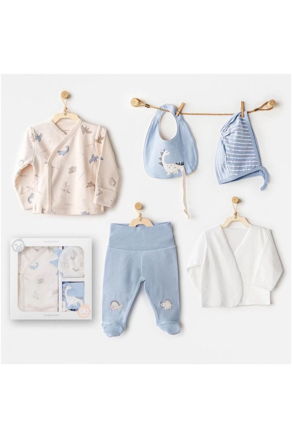 Shop58 Andywawa Ac25910 Newborn Set Dino 5'li Hastane Çıkışı Beige