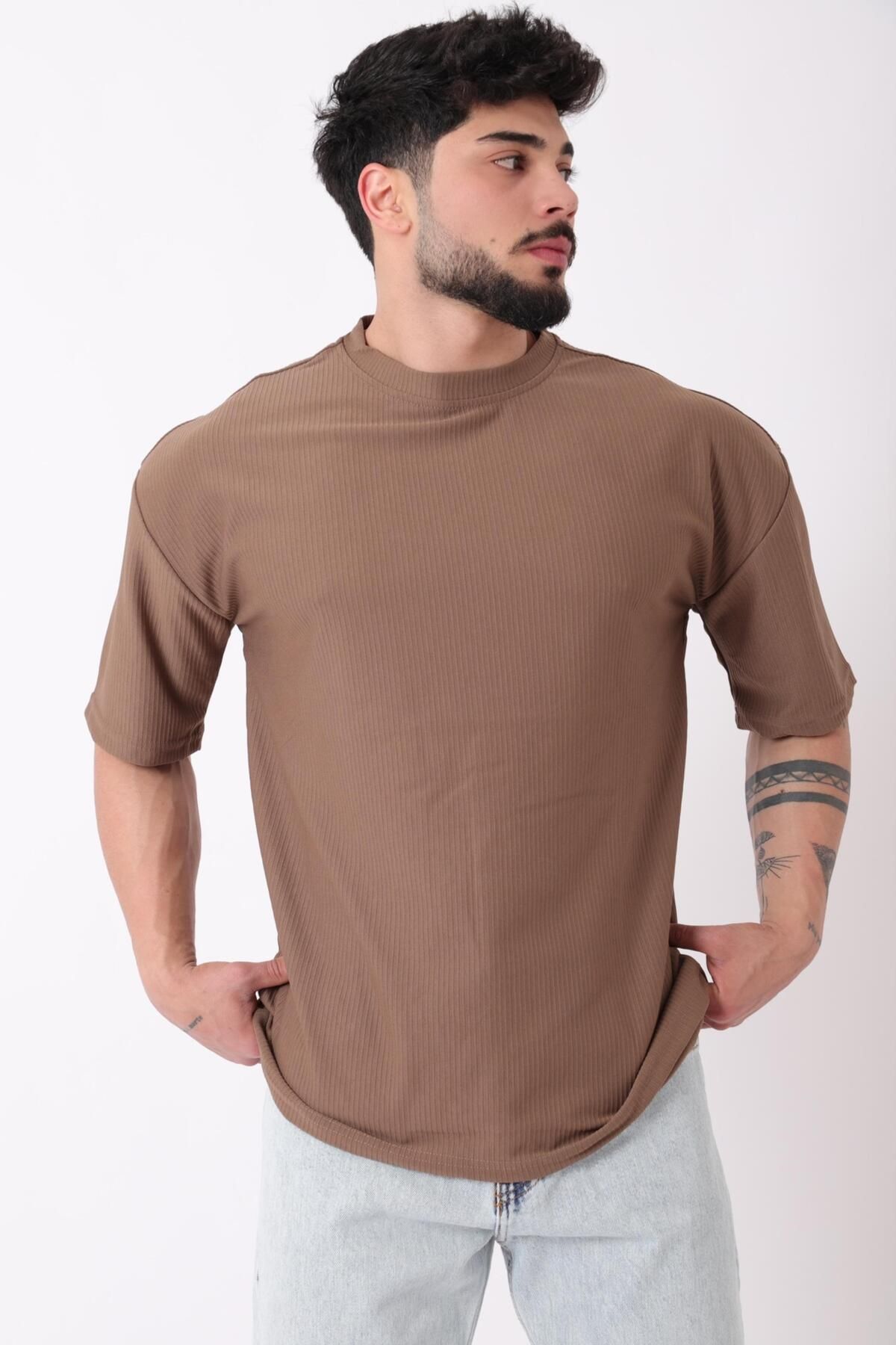 Stilkombin Çizgili Oversize Bisiklet Yaka Tişört STU-2452_30463