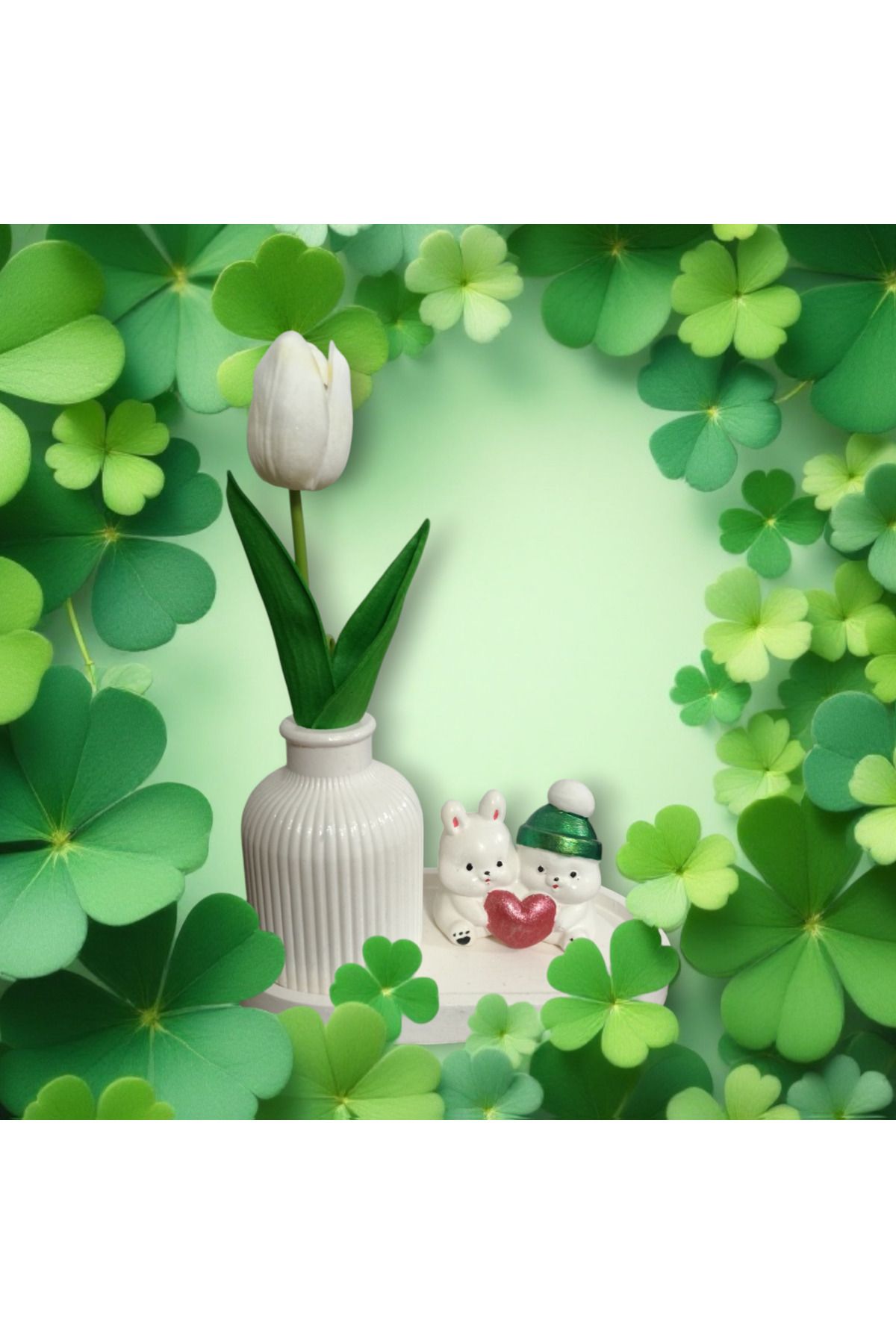 cotton my heart El yapımı taş tozundan aşık tavşanlar biblo, tepsi , vazo, beyaz lale